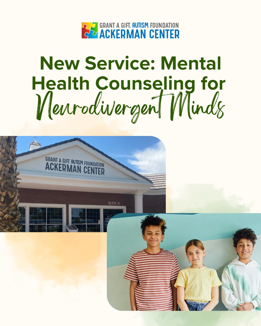 The Ackerman Center is expanding care with a new Mental Health Counseling service designed specifically for neurodivergent minds.⁠
⁠
Many systems are built around neurotypical expectations, which can leave neurodivergent children, teens, and young ad