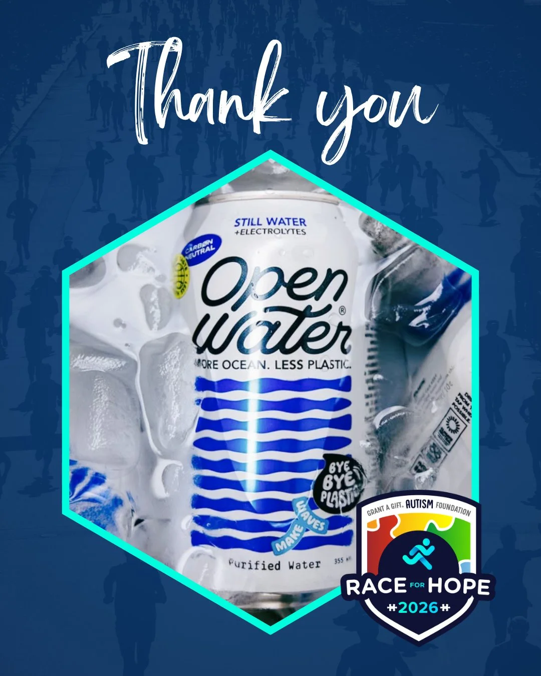 Big thanks to Open Water (@drinkopenwater) for being our official water sponsor for Race for Hope 2026! 💧⁠
⁠
Not your &ldquo;normal&rdquo; water brand, Open Water is leading the way with responsibly sourced water, recyclable aluminum cans, and a com