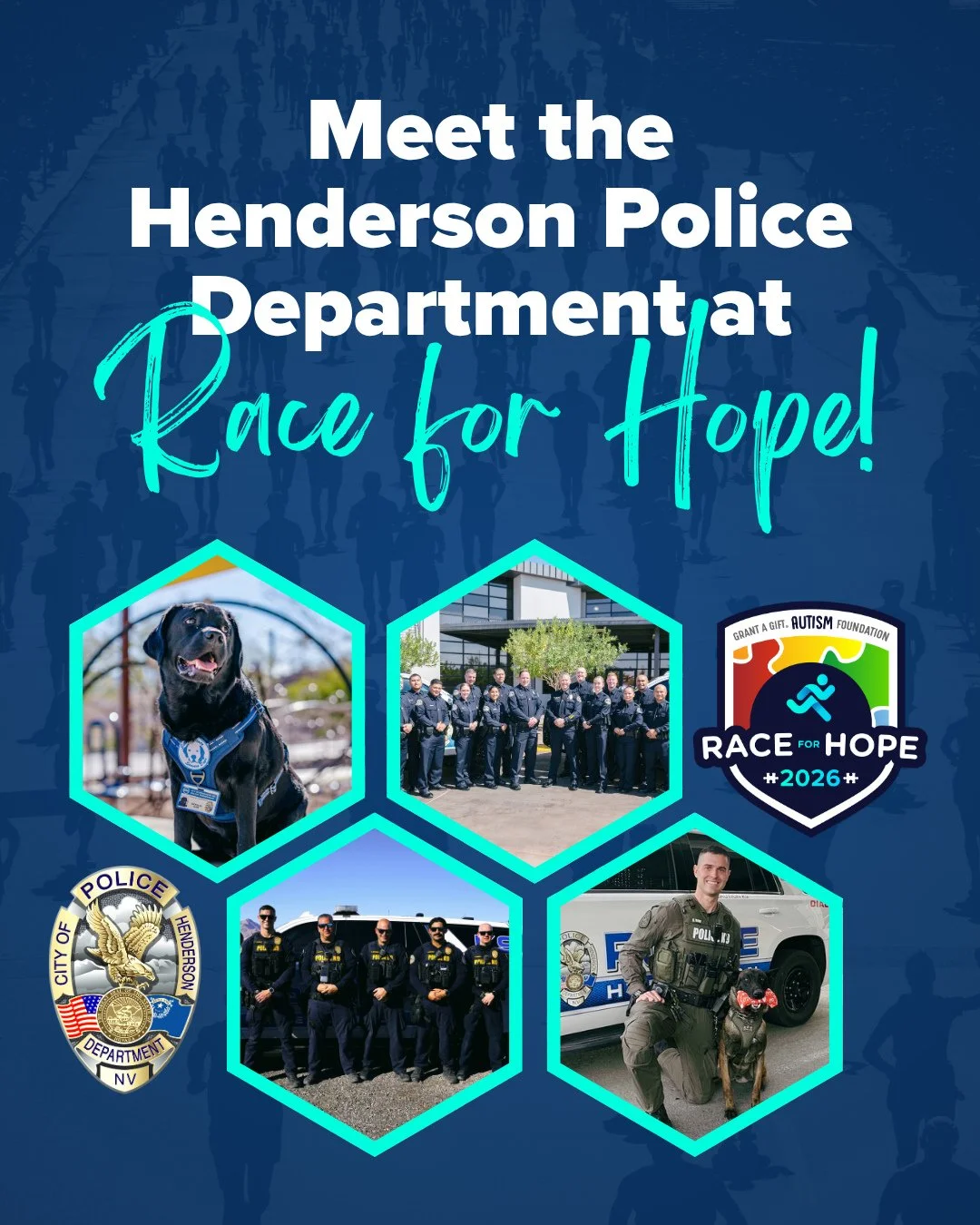 The Henderson Police Department is joining us at Race for Hope 2026 🚓💙⁠
Come by and say hello, explore a SWAT Bearcat, check out patrol vehicles, meet a K9 Officer and their K9, and spend time with the Lifeline team (plus Jinx the therapy dog 🐾).⁠