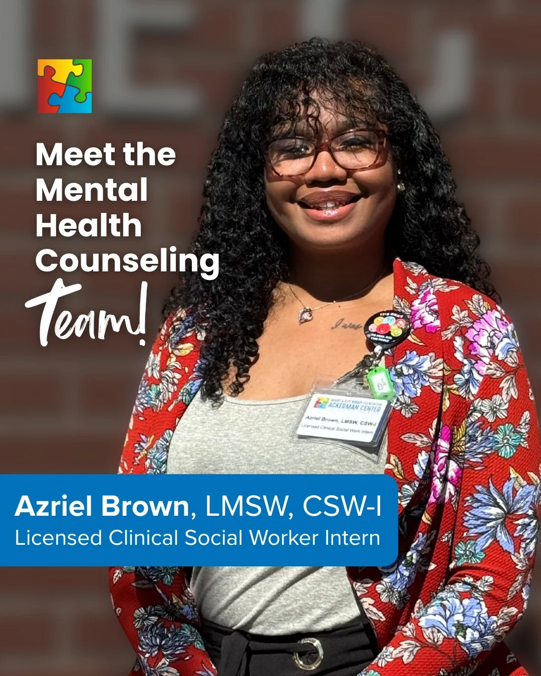 Meet Azriel Brown, LMSW, CSW-I 💙⁠
⁠
Azriel brings experience from acute inpatient mental health settings and nursing home care, supporting individuals and families through complex systems. Her work focuses on helping people build insight, develop pr