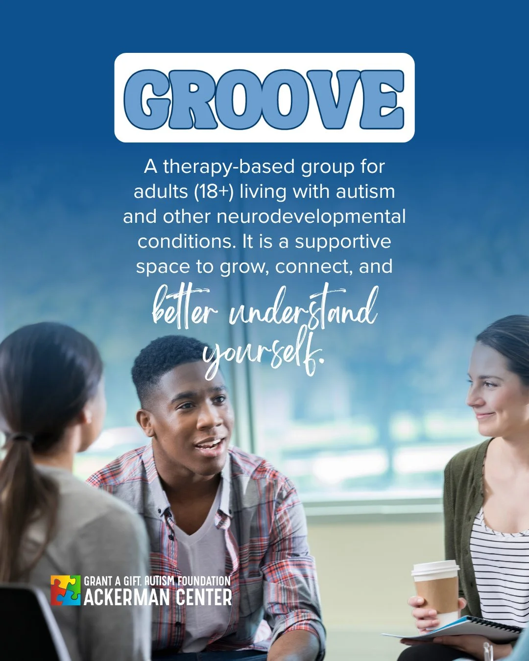 GROOVE is a therapy-based group for adults (18+) living with autism and other neurodevelopmental conditions.⁠
⁠
It&rsquo;s a supportive space to grow, connect, and better understand yourself alongside others who get it.⁠
⁠
This is not a social skills