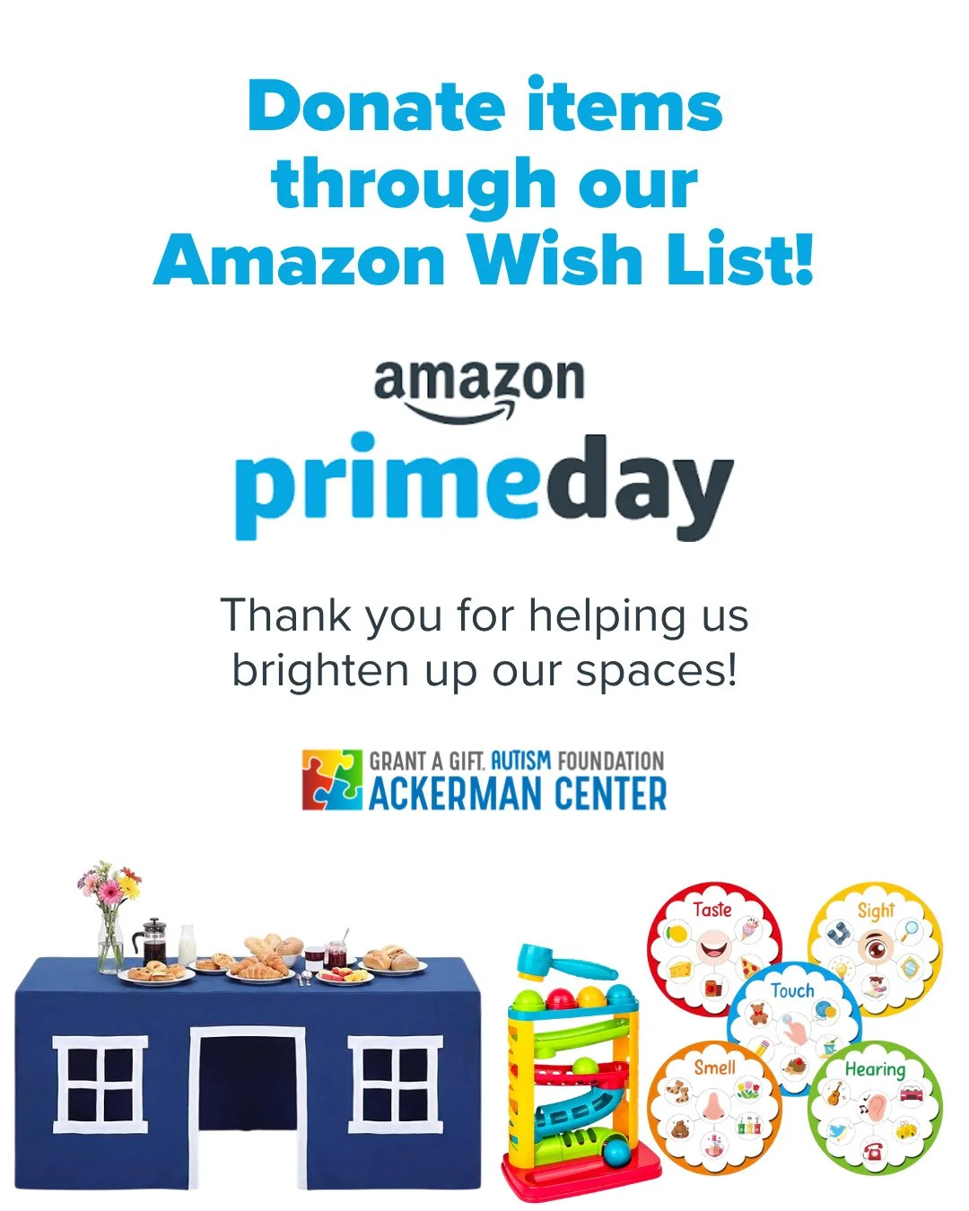 Amazon Prime Day is here, and you can help us brighten up the spaces where children, teens, adults, and families learn, grow, and connect every day. 💙⁠
�⁠
As we continue creating welcoming, comfortable environments at both our Ackerman Center locati