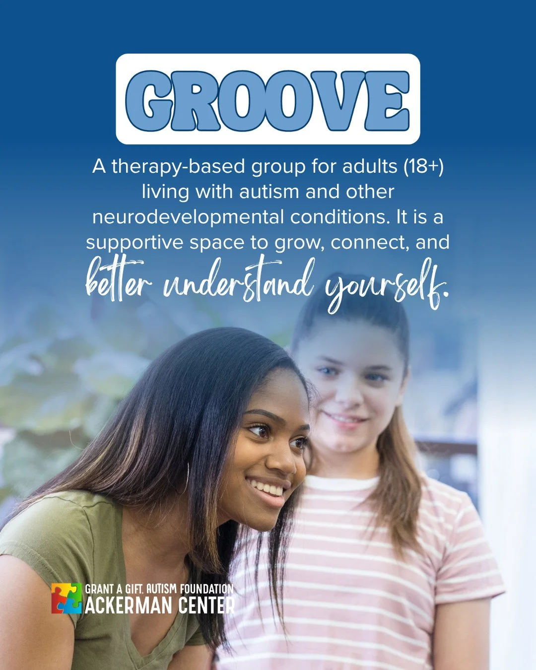 GROOVE is a therapy-based group for adults (18+) living with autism and other neurodevelopmental conditions.⁠
⁠
It&rsquo;s a supportive space to grow, connect, and better understand yourself alongside others who get it.⁠
⁠
This is not a social skills