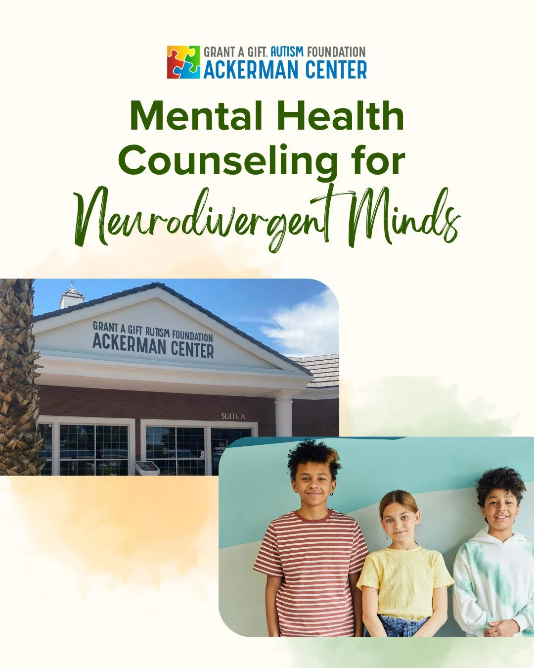 Mental health support looks different for every individual, and care should too.⁠
⁠
The Ackerman Center's Mental Health Counseling Department provides strengths-based, person-centered counseling for neurodivergent children, young adults, and their fa