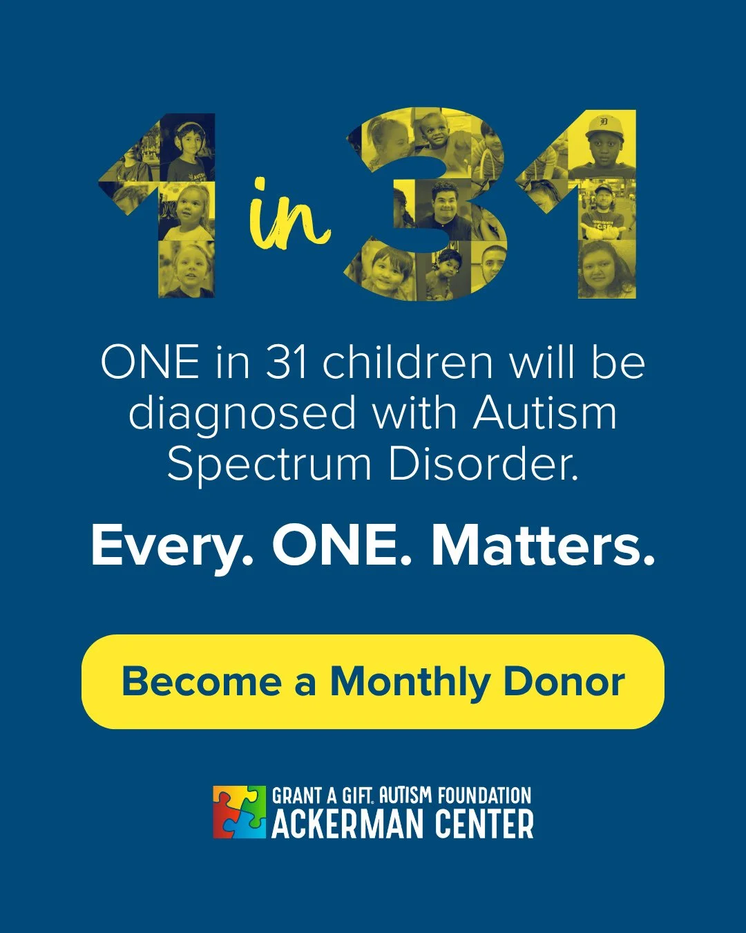 Every gift matters. Every month matters. Every. ONE. Matters. 💙⁠
⁠
When you become a monthly donor with Grant a Gift Autism Foundation, you help provide consistent, year-round support at the Ackerman Center for children, teens, young adults, and fam