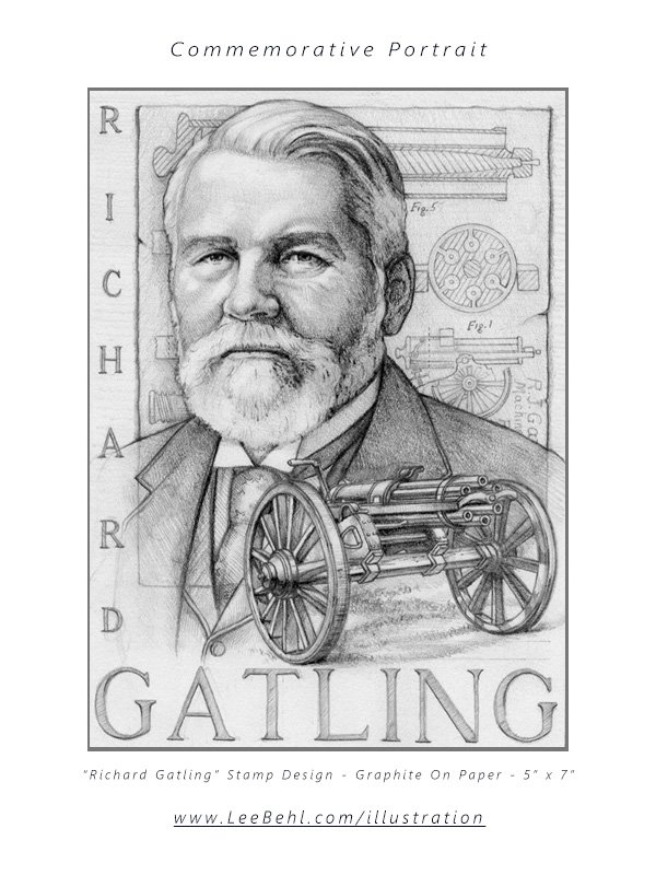 "Richard Gatling" - Stamp Design Proposal For United States Postal Office
