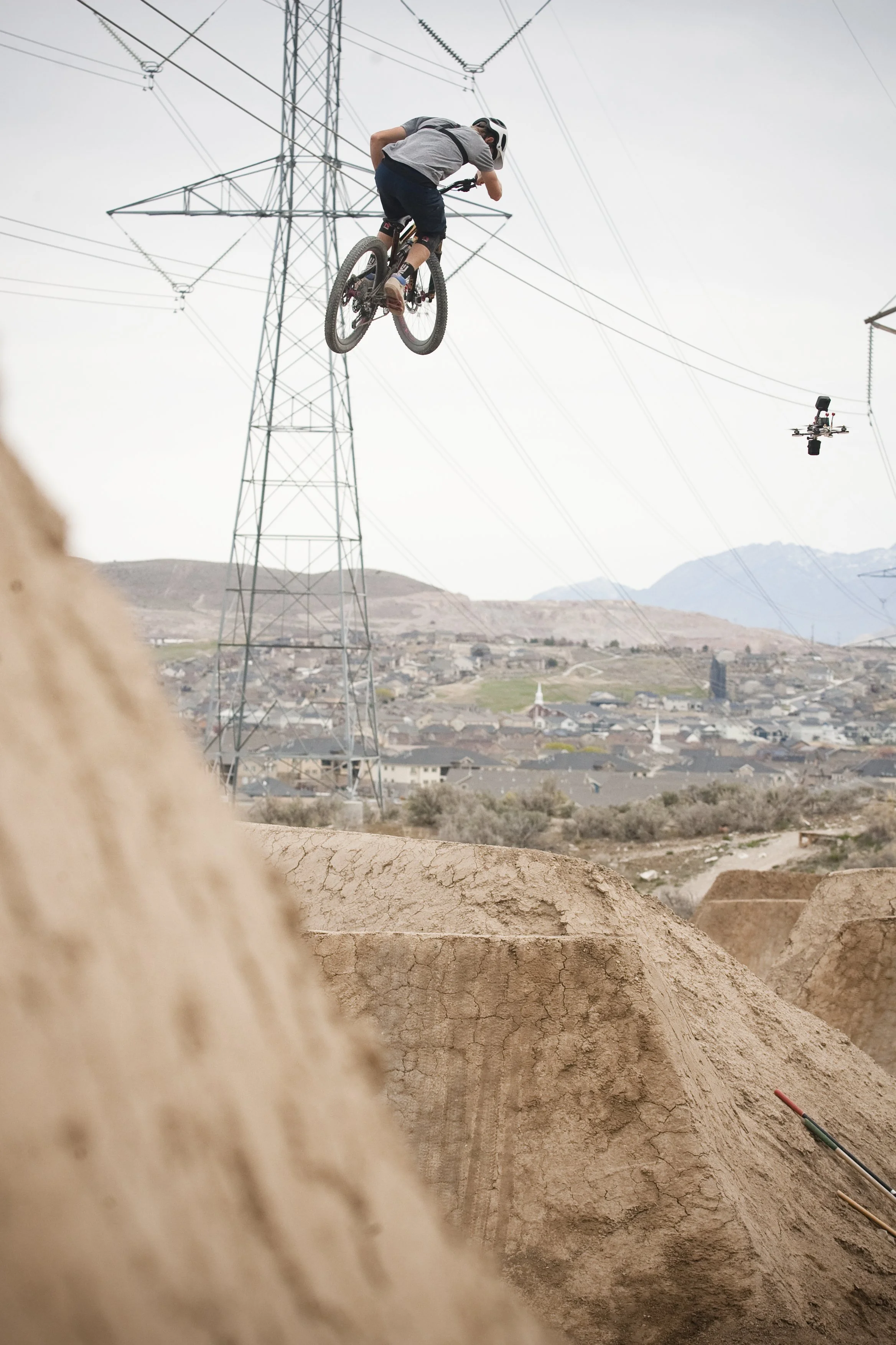 Christian Peper high in the air after hitting a bike jump