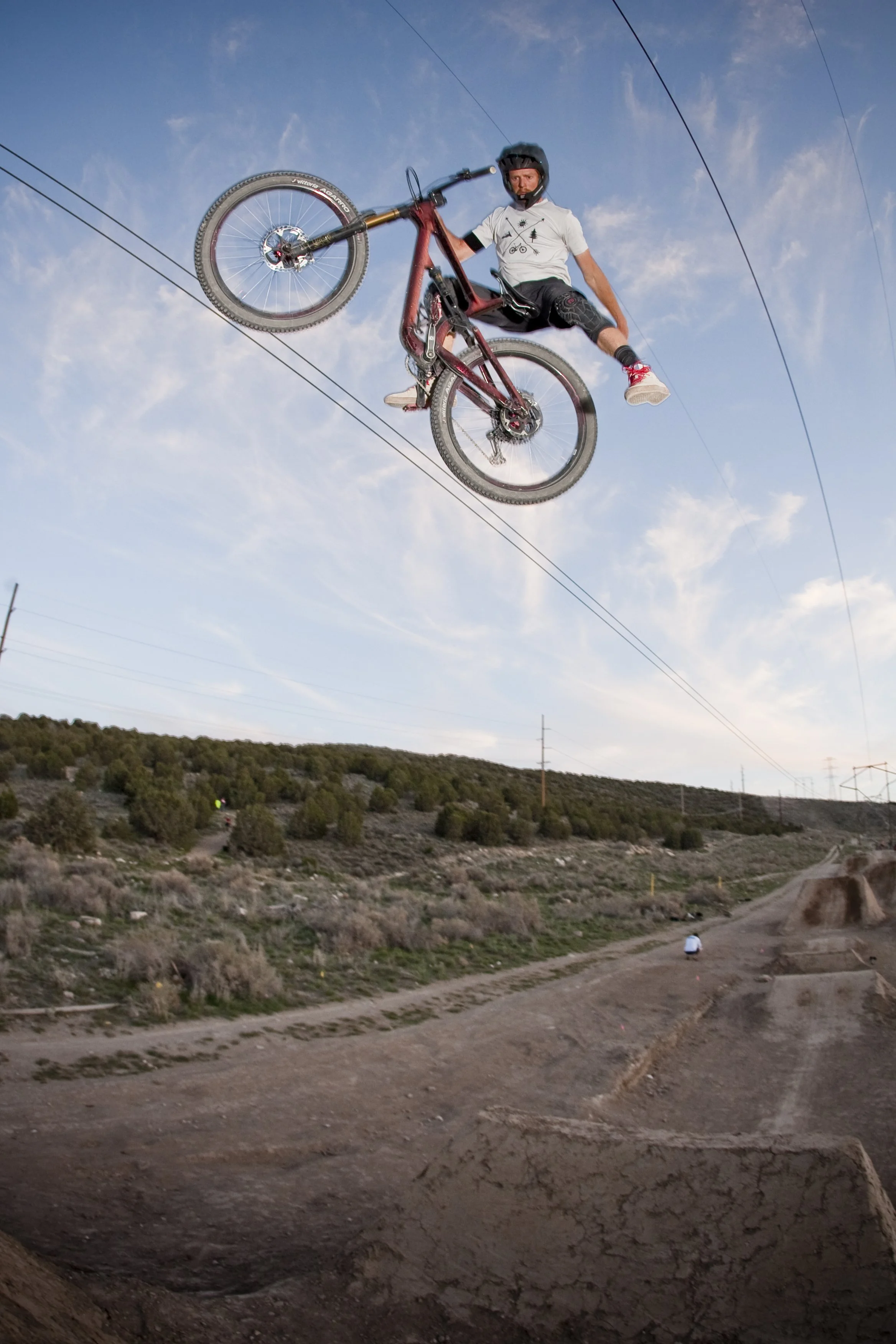 Christian Peper high in the air during a bike jump