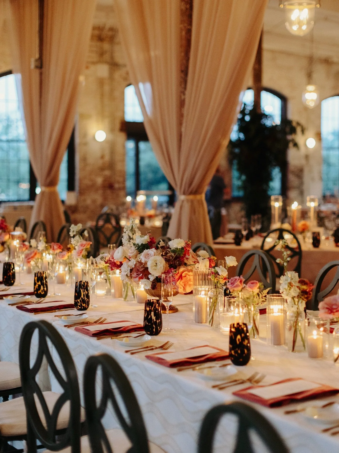 Soft draping, candlelight, and a room designed to linger.
.
.
.
Design and Coordination:&nbsp;@grove.designs.co
Photographer:&nbsp;@carolineroro 
Videographer:&nbsp;@kuzminskyfilms
Venue, Catering, Bar and Cake:&nbsp;@thecedarroomchs
Rentals:&nbsp;@s