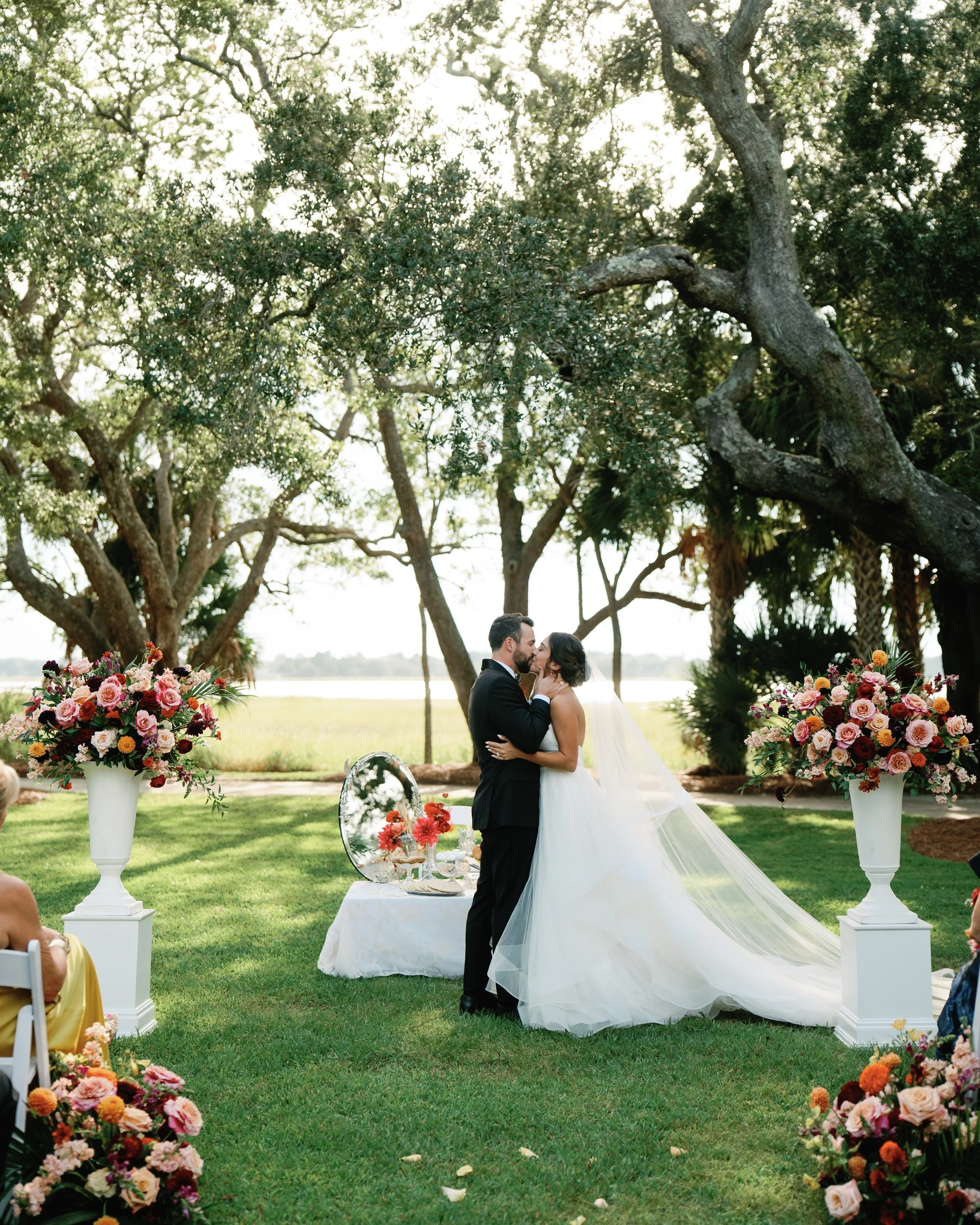 One year since this colorful September celebration. Happy anniversary, Leyly &amp; Hunter! 🤍
.
.
.
Planning &amp; Design: @grove.designs.co 
Photographer: @samanthajeanbecker 
Content Creator: @dreamy_content 
Venue: Lowndes Grove @pphgevents 
Cater