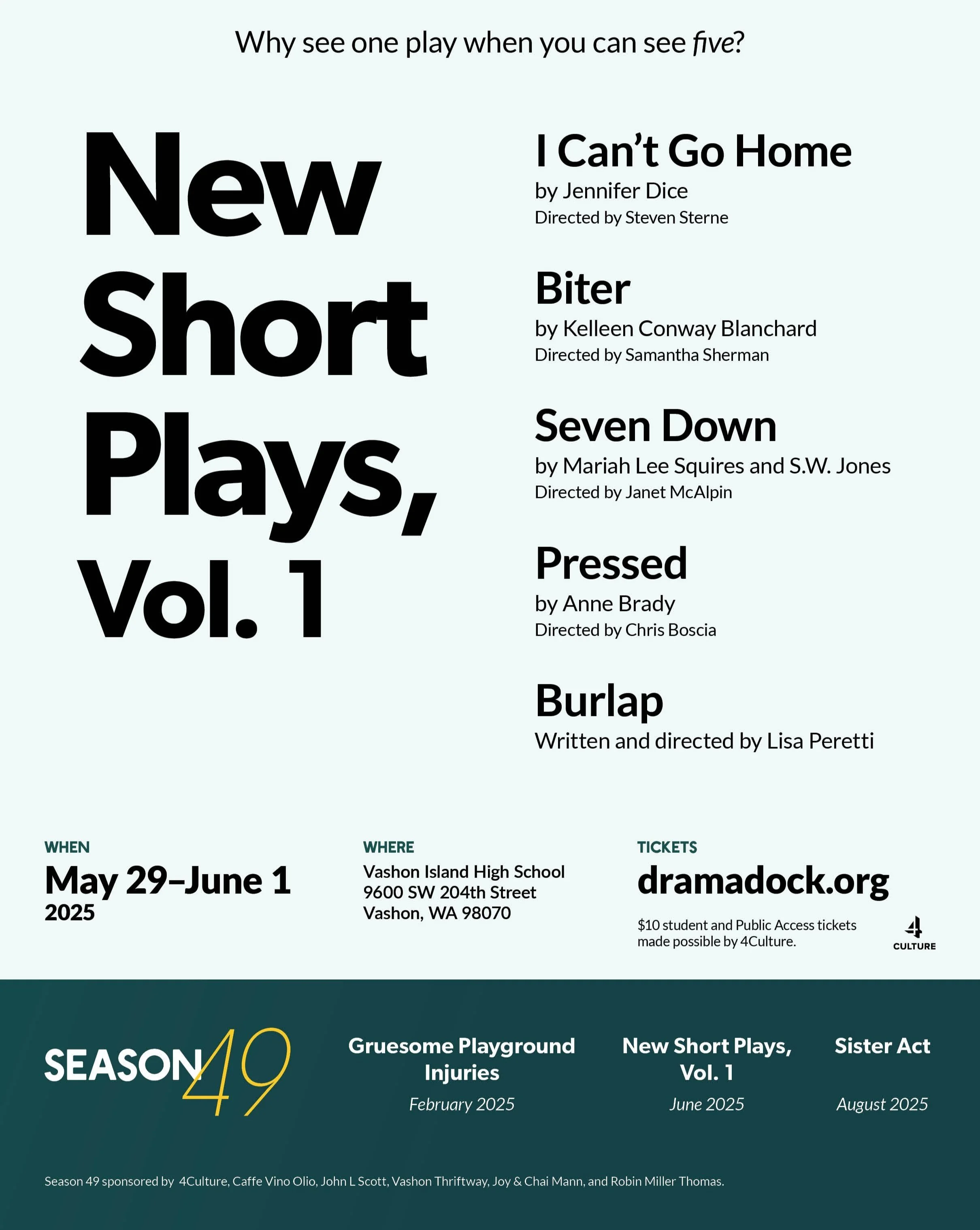 Short Playlet S49: New Short Plays, Vol. 1 — Drama Dock Theatre Company