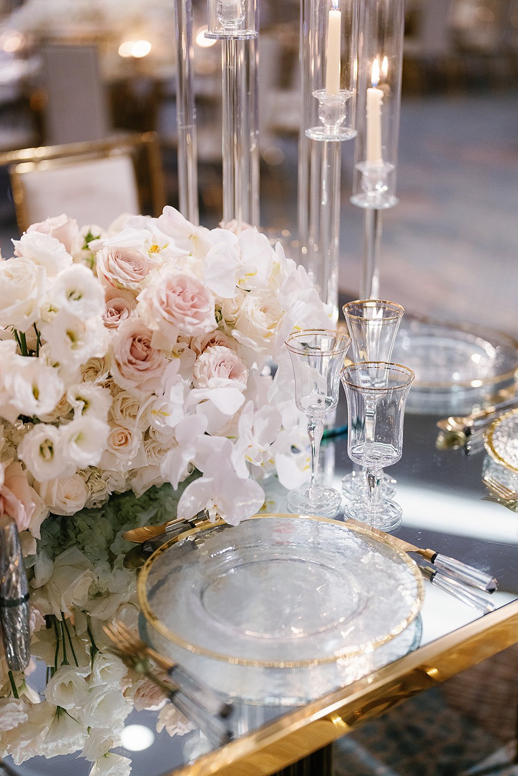 roses and orchid centerpieces for fairytale wedding