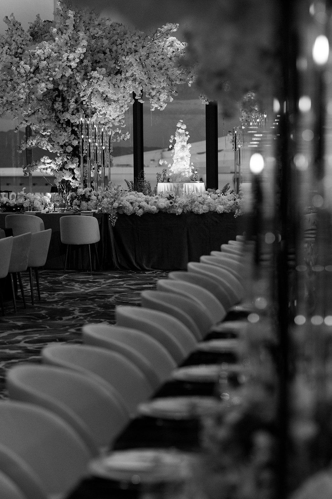 Black and White Photo of Wedding Reception