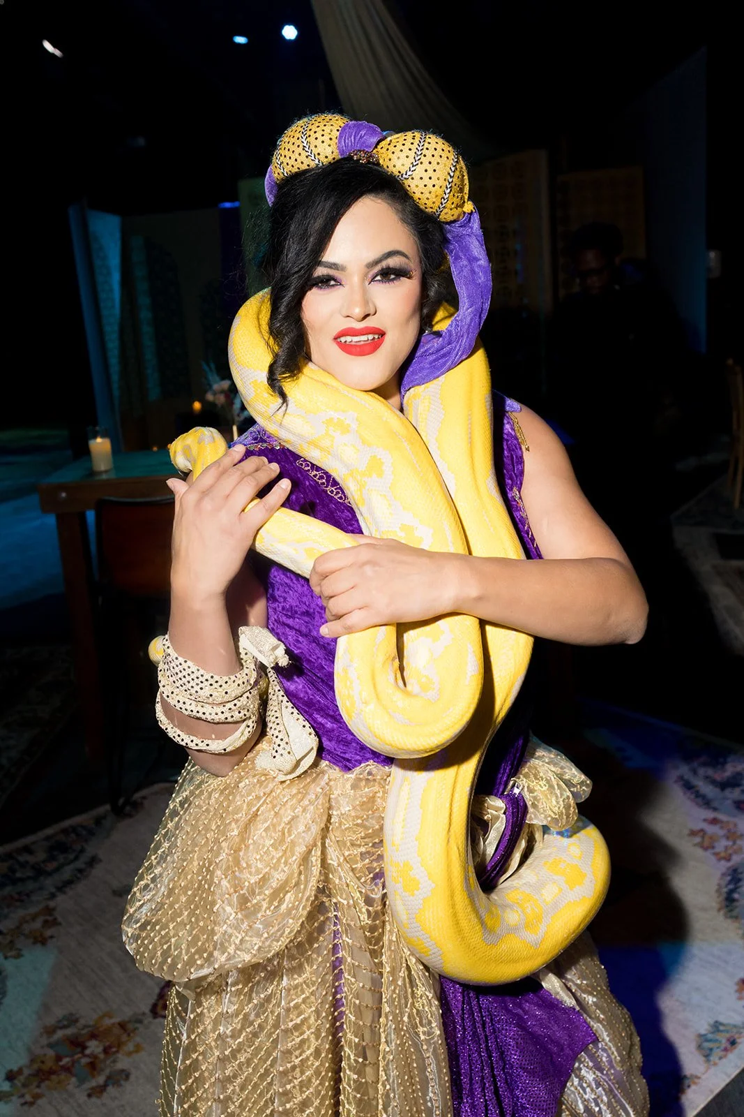Snake and belly dancer. Luxe Arabian Night's Birthday Party in Las Vegas.  Luxury Event Planner Andrea Eppolito.  Images be MESUS Studio.