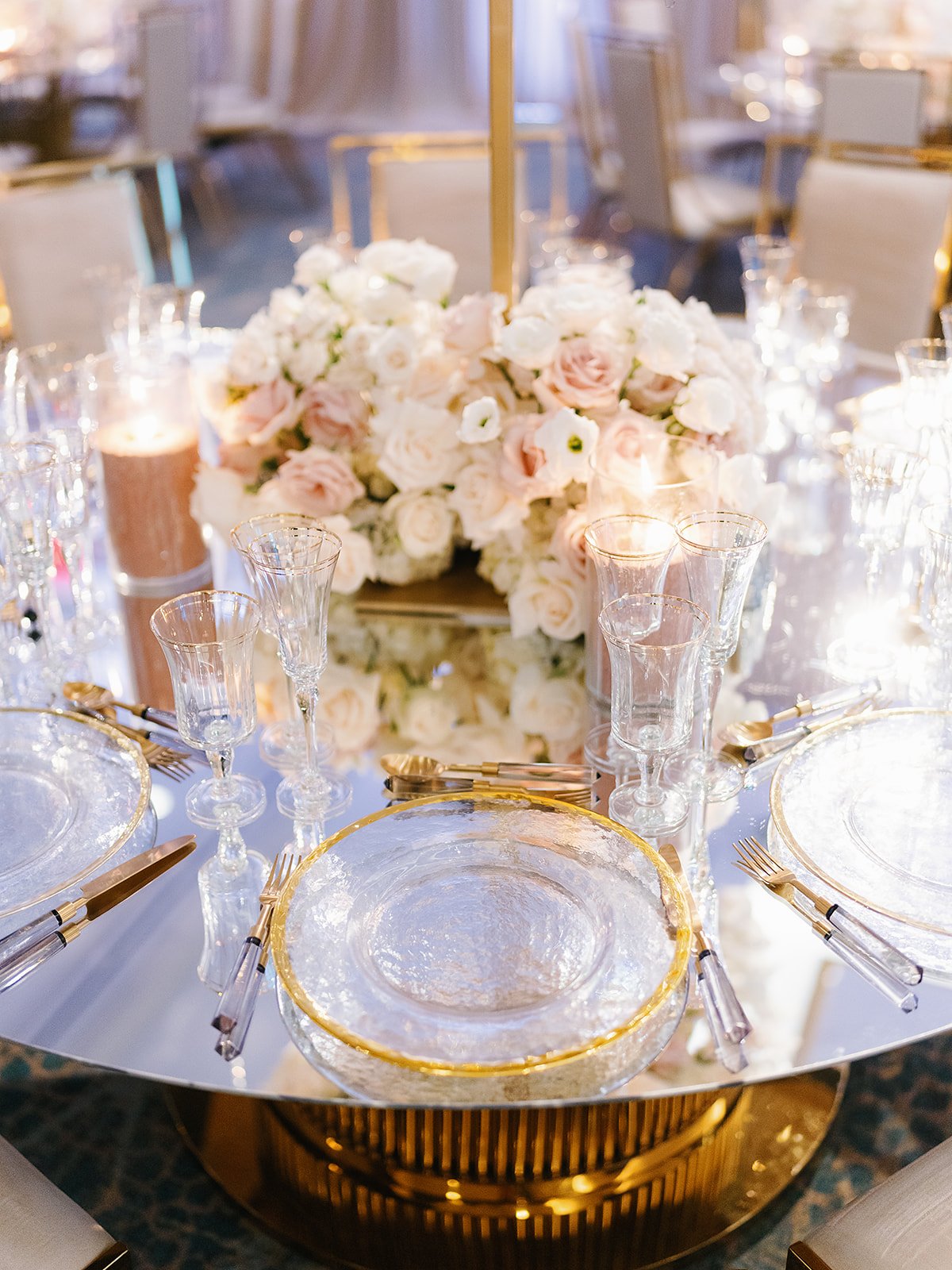 glass topped wedding reception tables