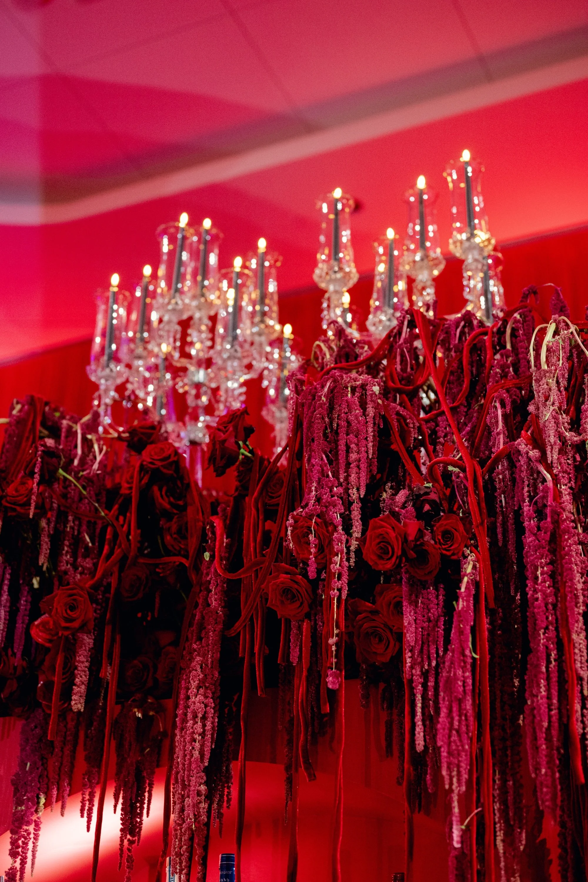 Red and black modern wedding reception at Fontainebleau Las Vegas.  Luxury Las Vegas Wedding Planner Andrea Eppolito.