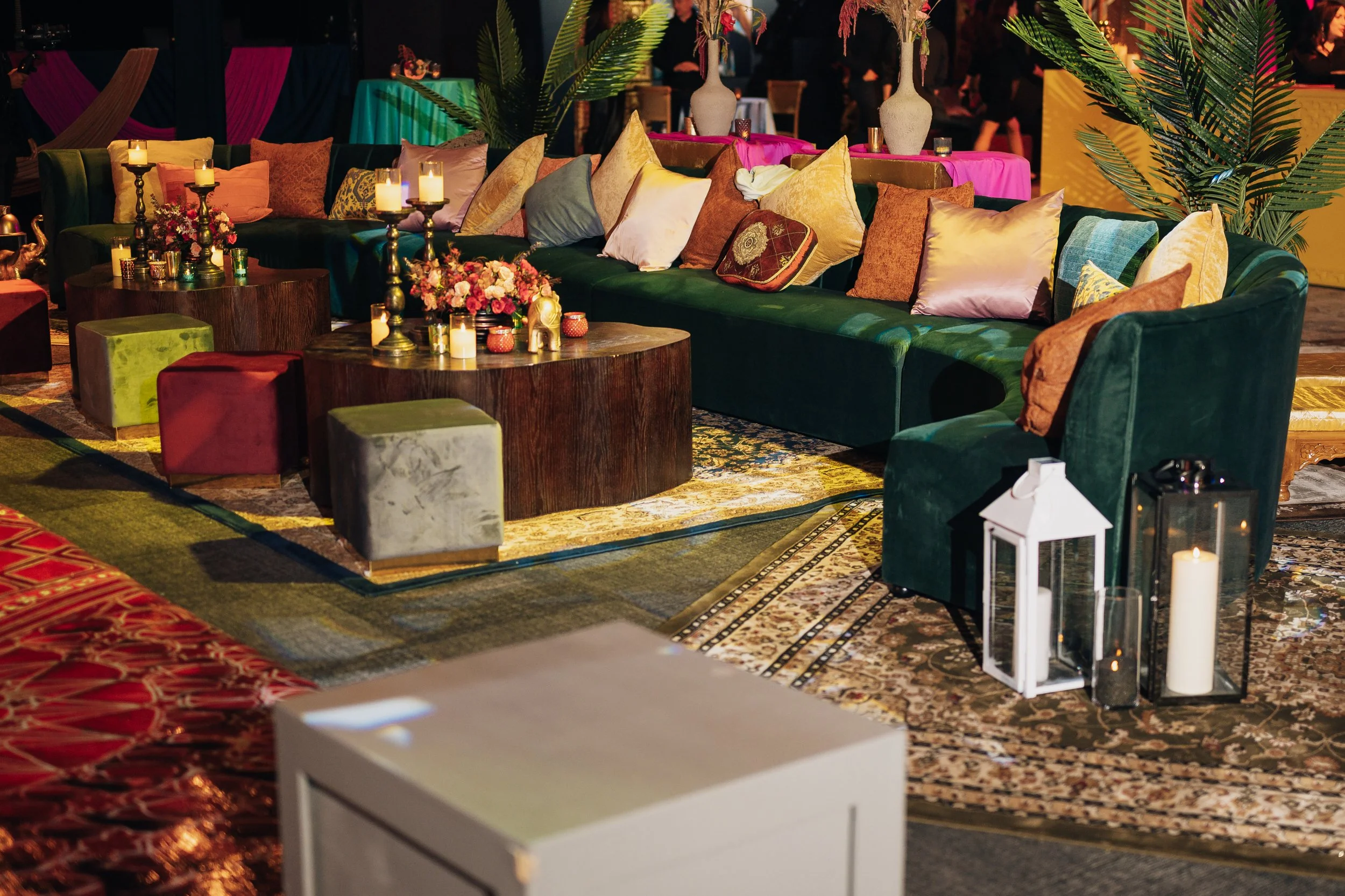 Luxe lounge seating at Arabian Nights Birthday Party. Las Vegas Party Planner Andrea Eppolito.  Photo by MESUS Studios.