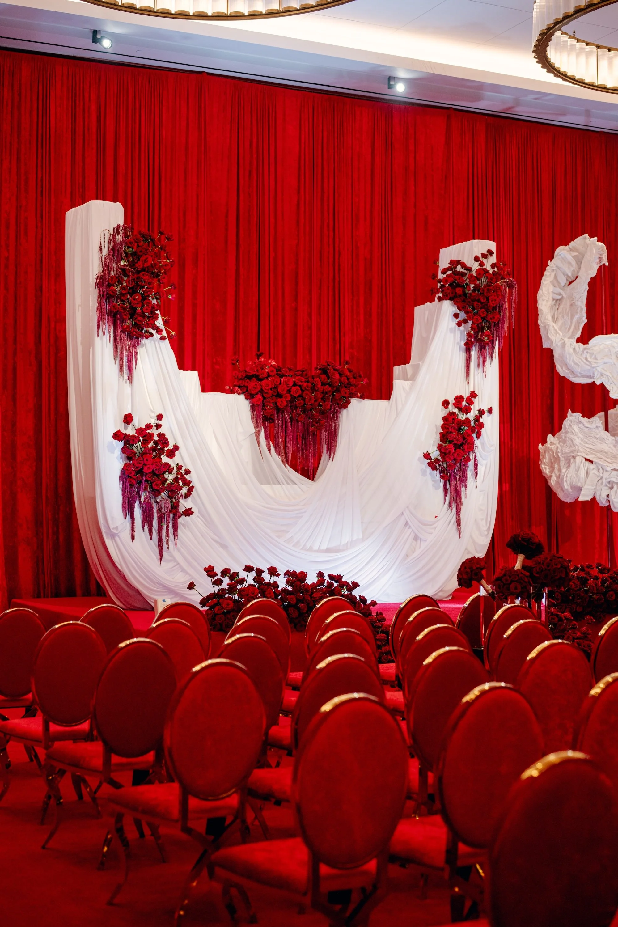 Red wedding ceremony.  AI inspired wedding.  Luxury Las Vegas Wedding Planner Andrea Eppolito.