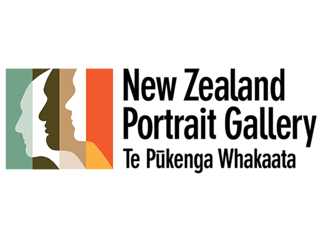 Logo for the New Zealand Portrait Gallery featuring stylized profile silhouettes of different people in various colors.