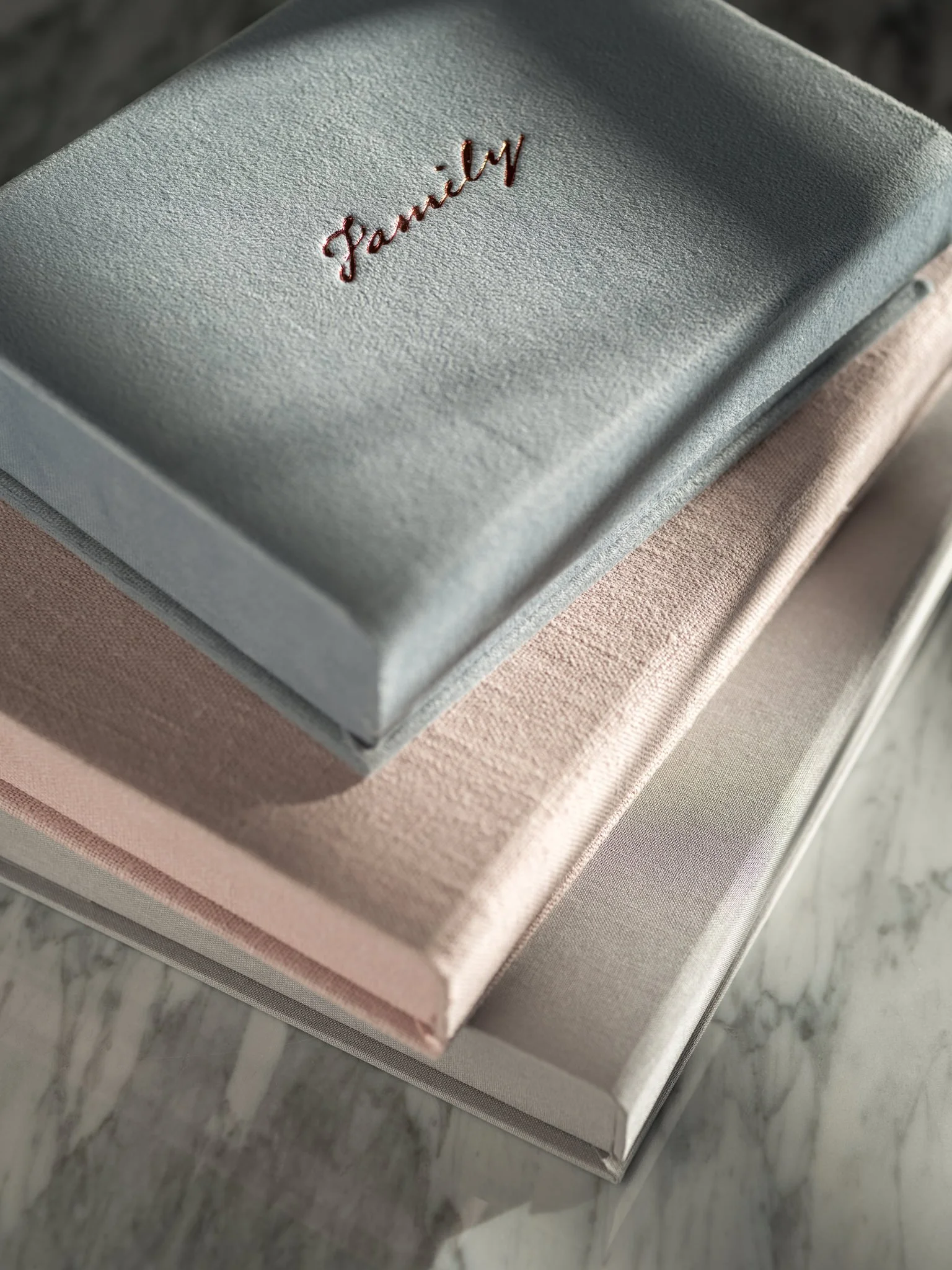 Eco Velvet Baby Blue (+ tłoczenie miedziane), Premium Pastel Old Rosa, Lux Gray