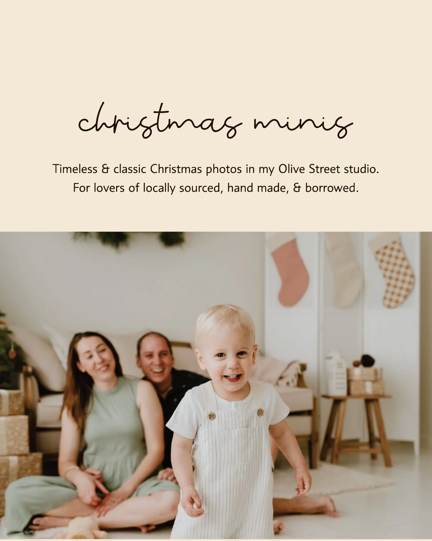 I'm so excited to welcome you into my Albury studio for my Christmas mini sessions.

Think soft light, natural styling, and a calm, festive vibe. Classic and timeless. These are perfect for families who want beautiful Christmas memories without the s