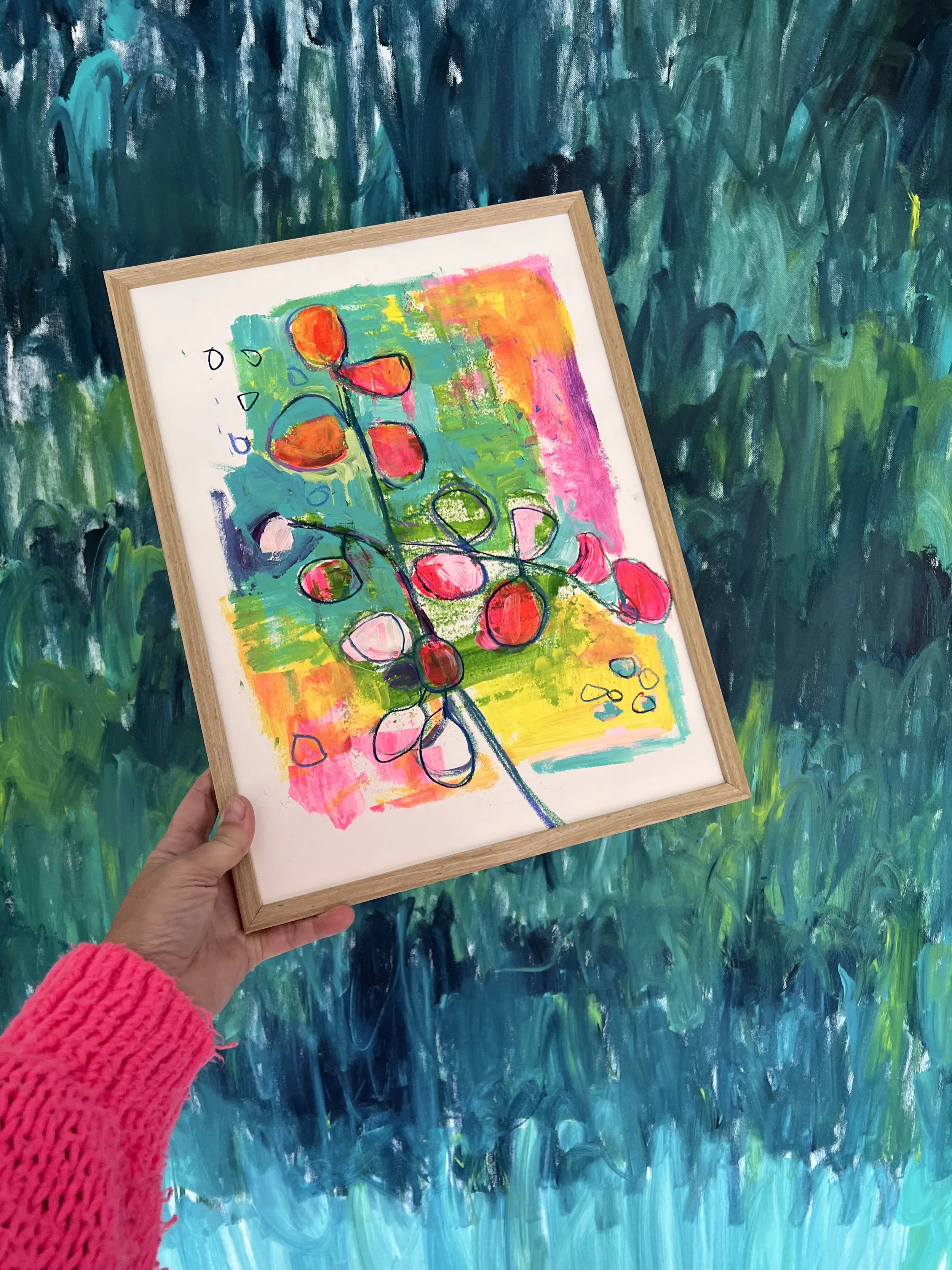  Acryl op papier .29 cm. breed bij 39,5 cm hoog. 135,- eruo excls. lijst. 