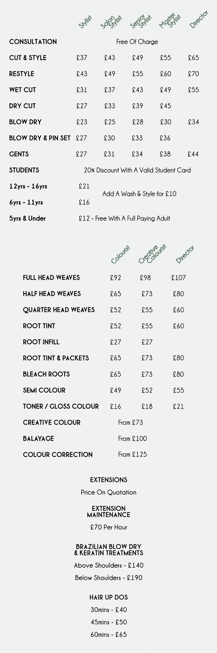 Hair Salon Prices & Service Descriptions Rayleigh, Essex — Salon Messina  Sustainable Hairdressers