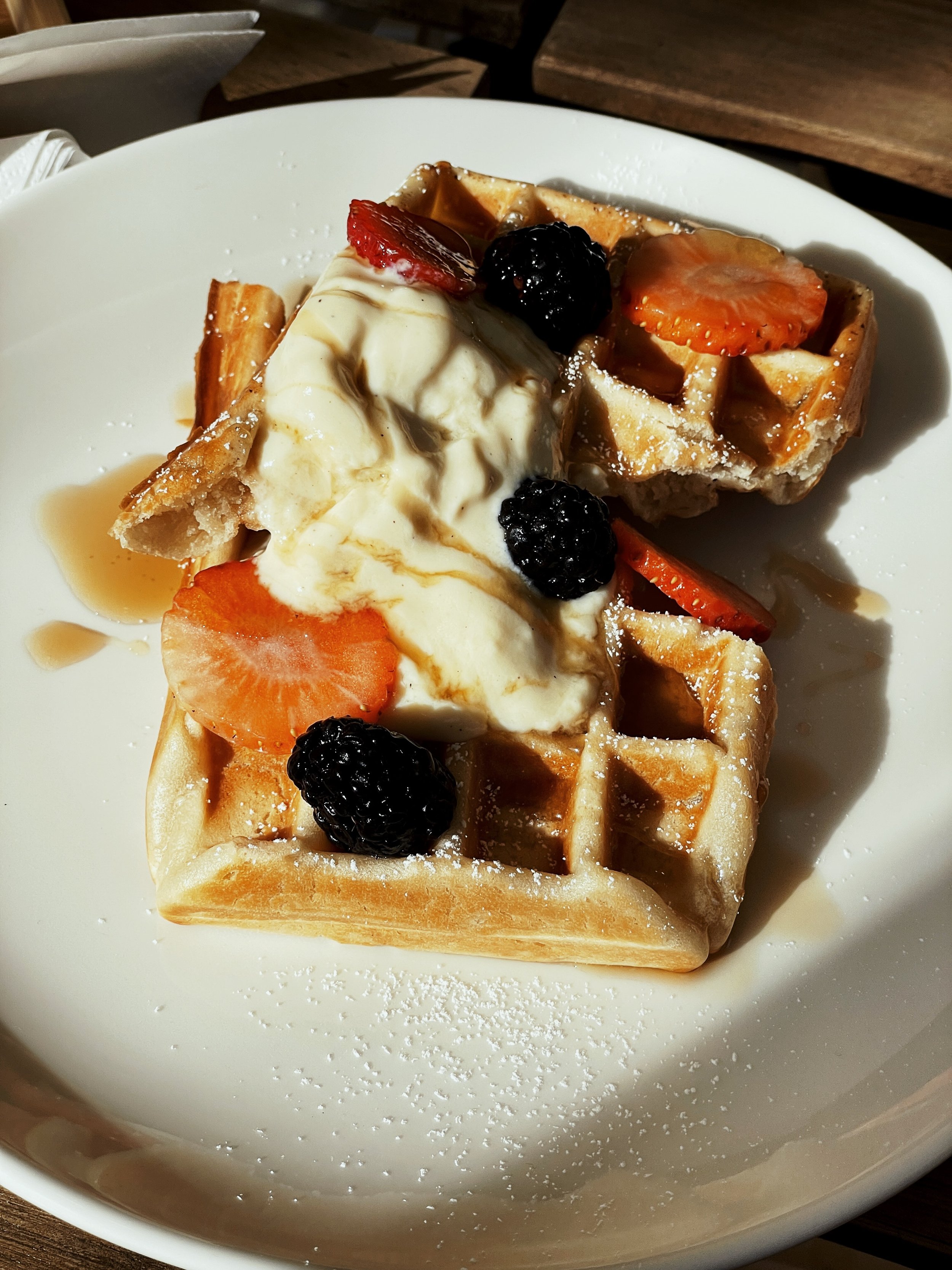 Waffles with Vanilla cream and berries