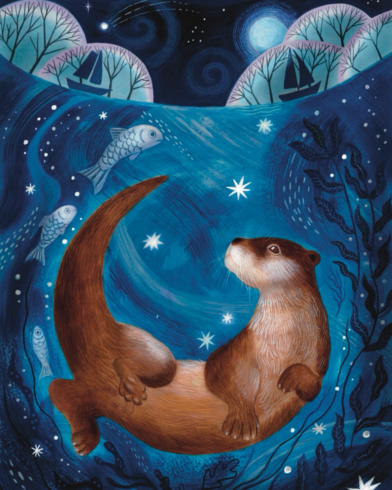 A fun otter painting from last week- this one in acrylic gouache with neocolor crayons. Posting this one from the glorious wet and windy seaside town of Hastings so most appropriate! I live in one of the furthest points from the uk to the sea in rura