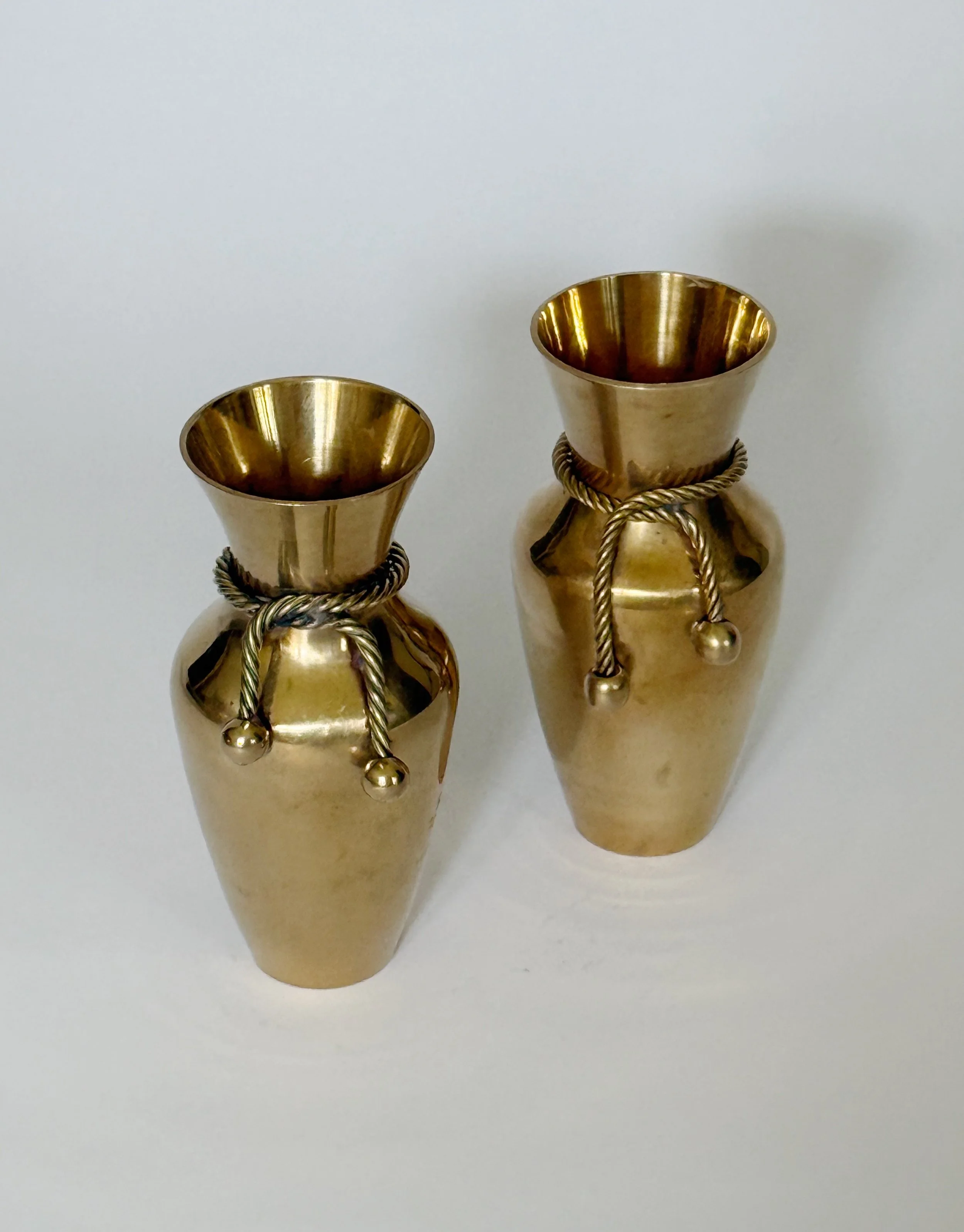 Vintage Brass Bud Vases with Tassels | Set of 2 Decorative Brass Vases