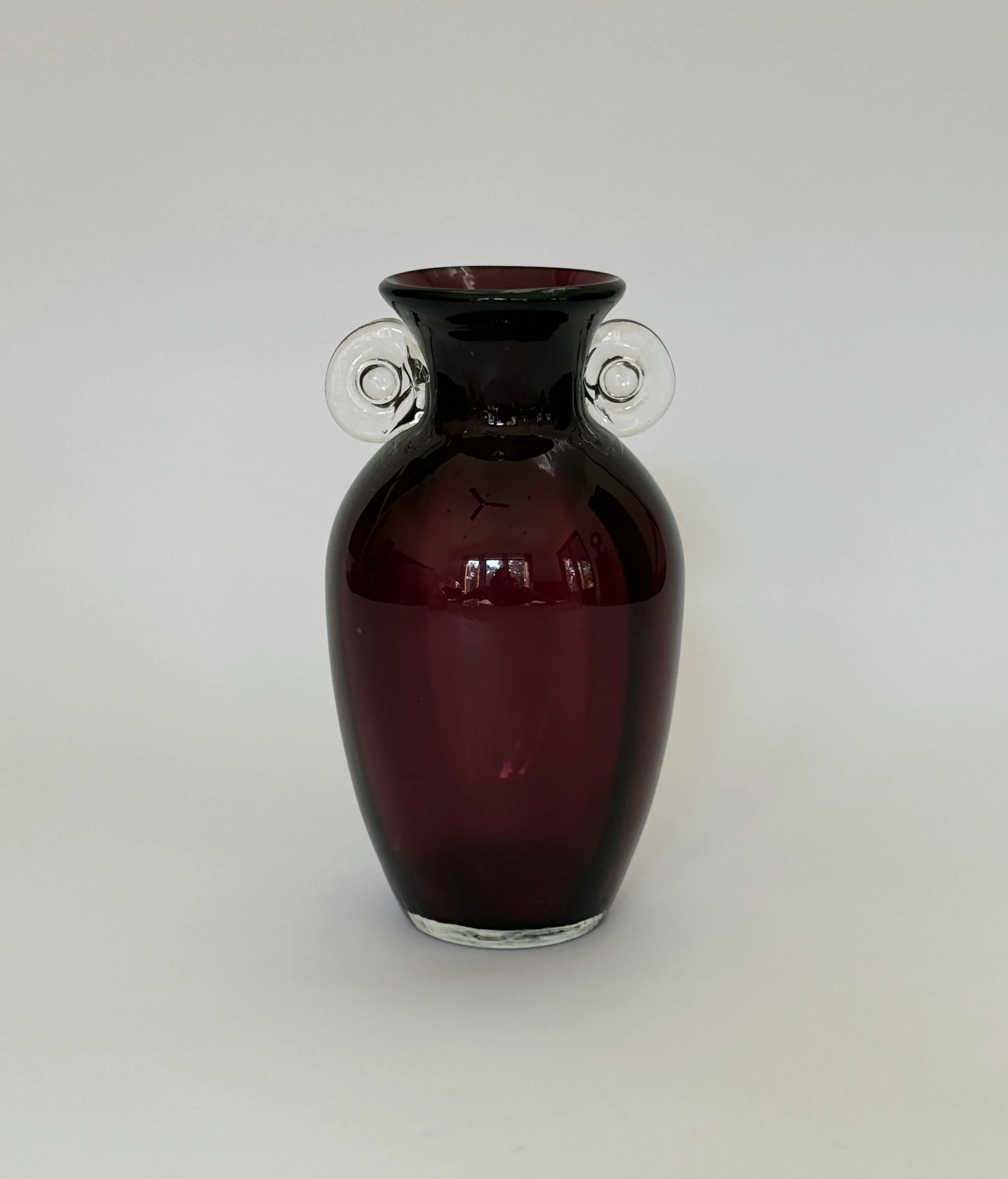 Vintage Amethyst Art Glass Vase | Plum Glass Vase with Applied Loop Handles