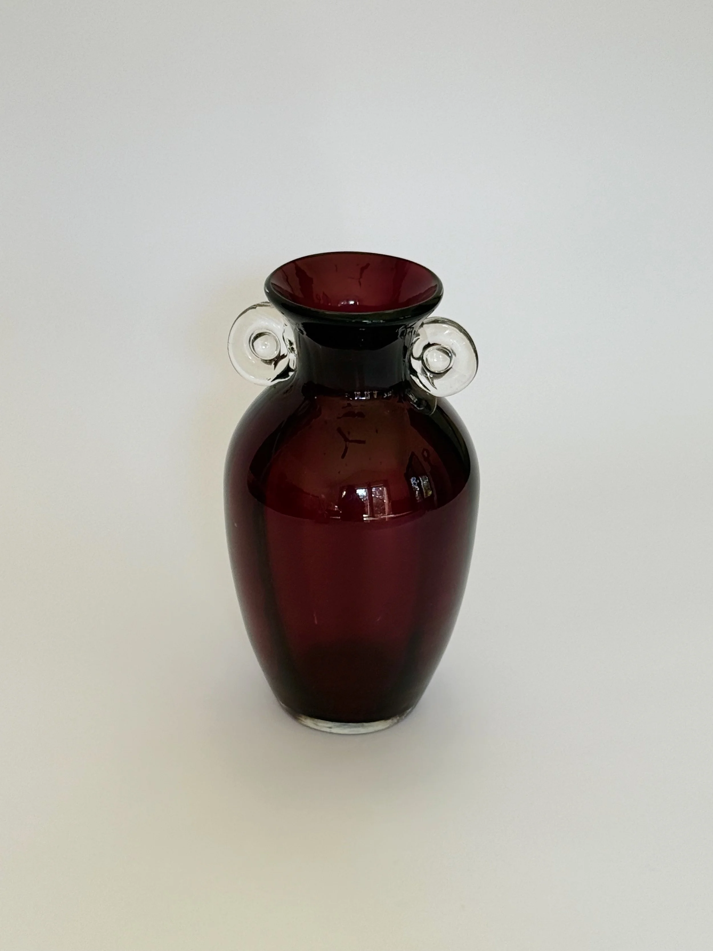Vintage Amethyst Art Glass Vase | Plum Glass Vase with Applied Loop Handles