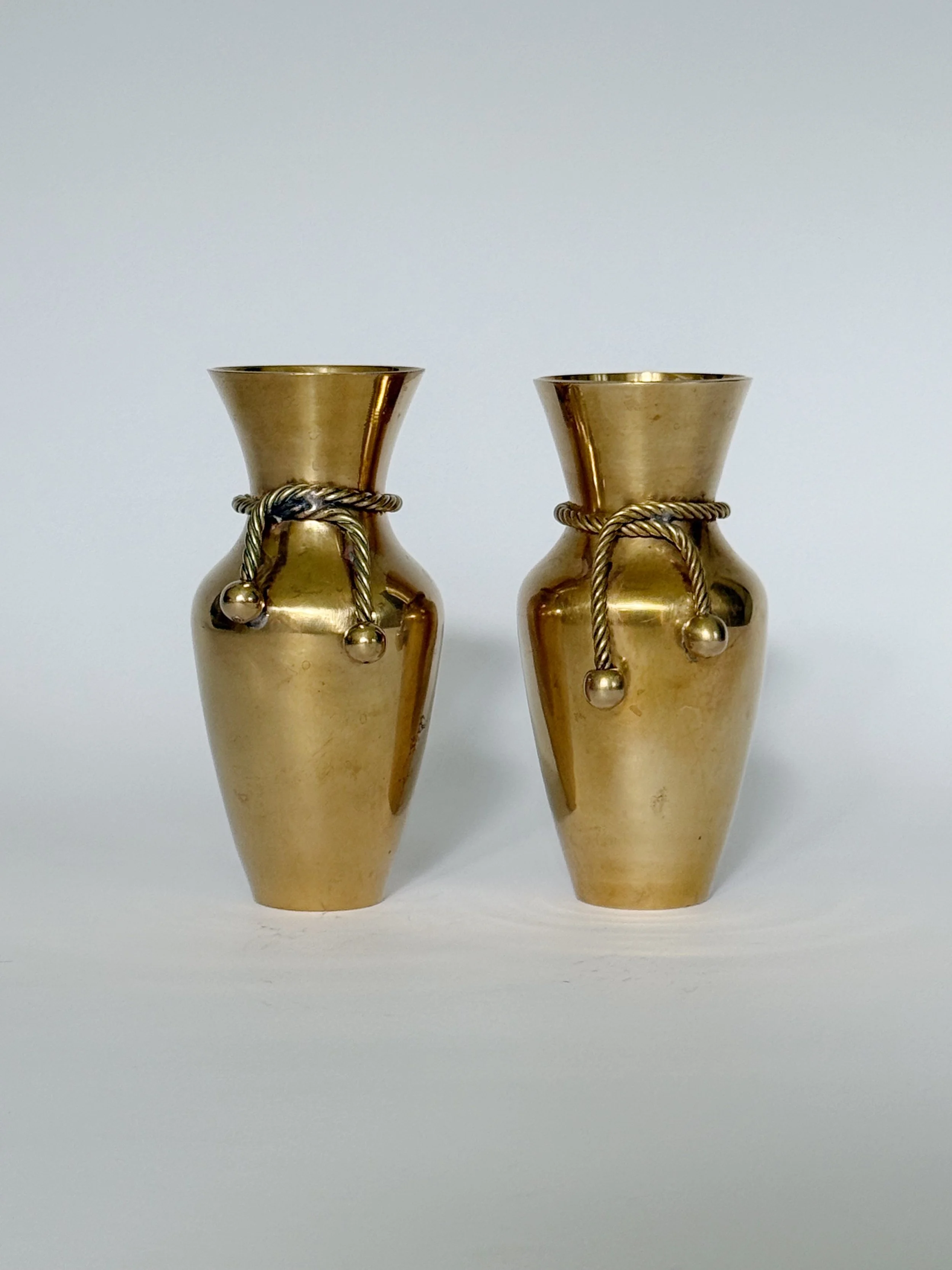Vintage Brass Bud Vases with Tassels | Set of 2 Decorative Brass Vases