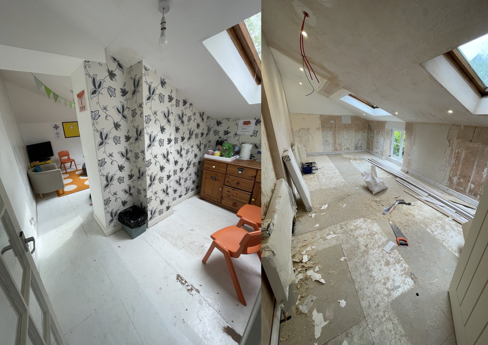 Removing the chimney breast has opened up the two rooms at the back of the house