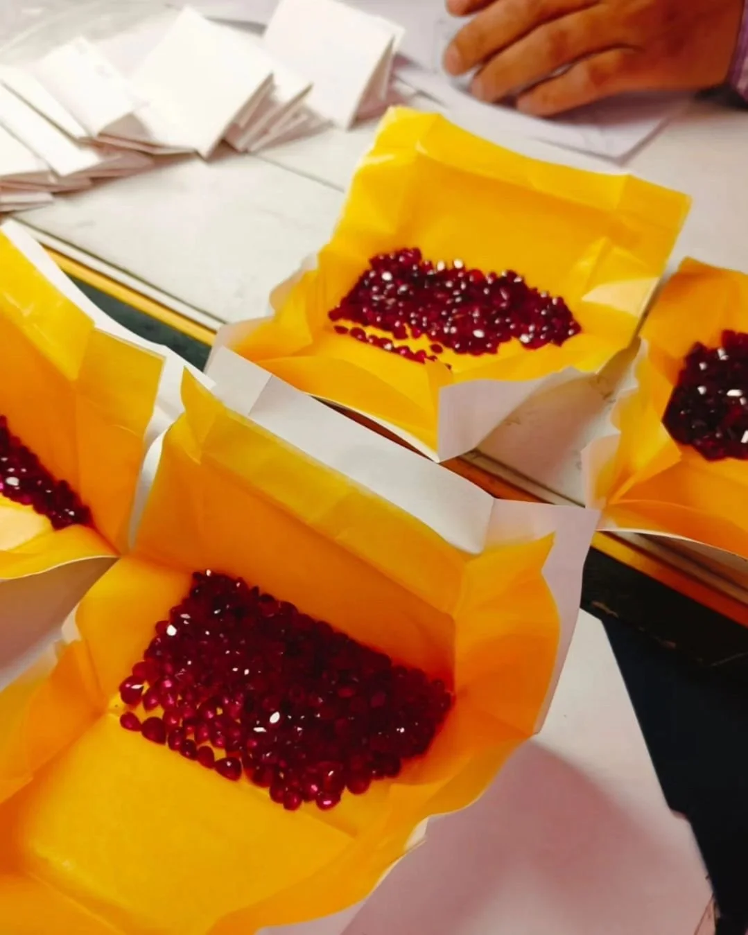 Our basics are simple. We sell calibrated Rubies of Mozambique origin. Visit us at Dhaddha Market, Johri Bazar.