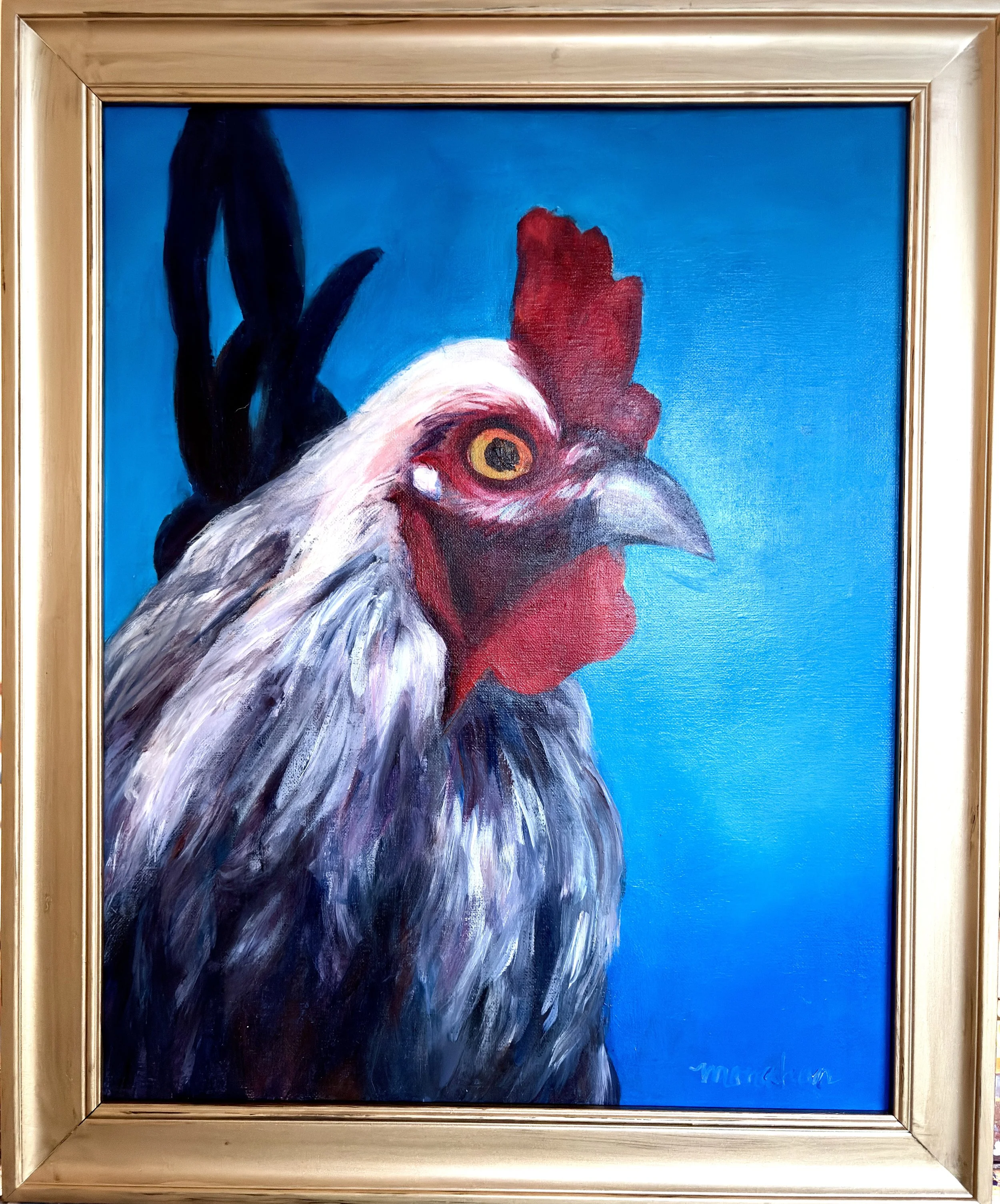 Rooster, gold frame (16"x 20")