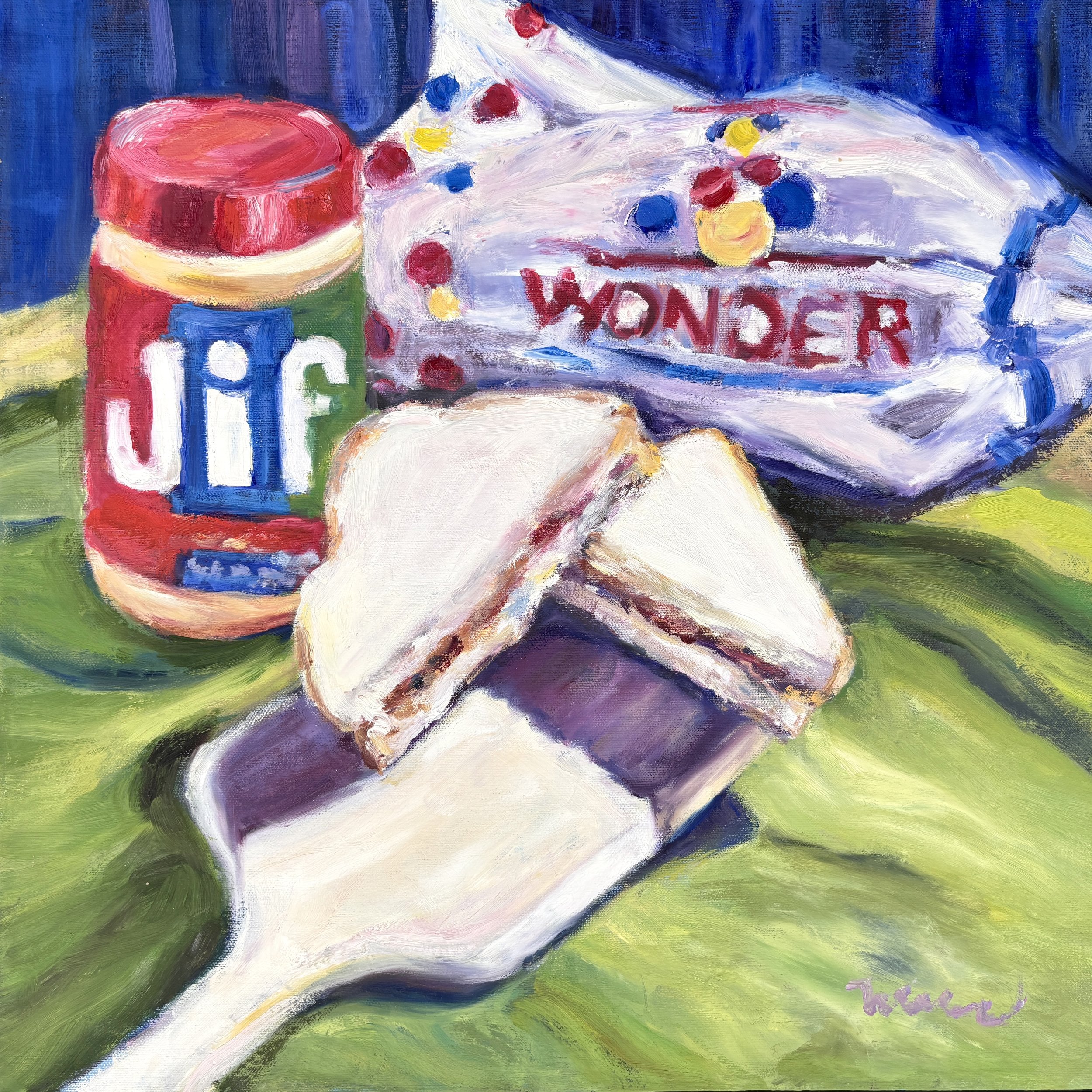 jiff peanut butter jelly wonder bread oil painting