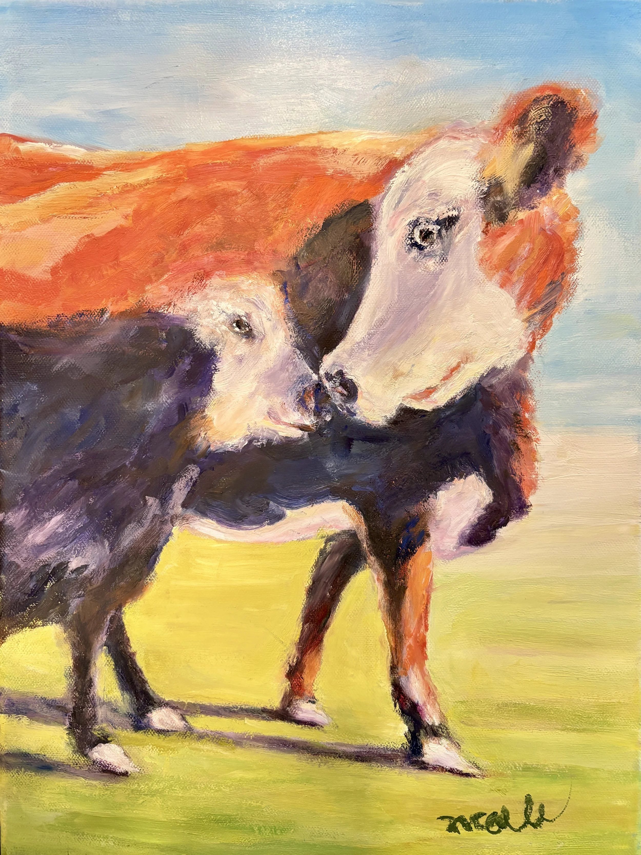 Mother Son Cows Oil Painting