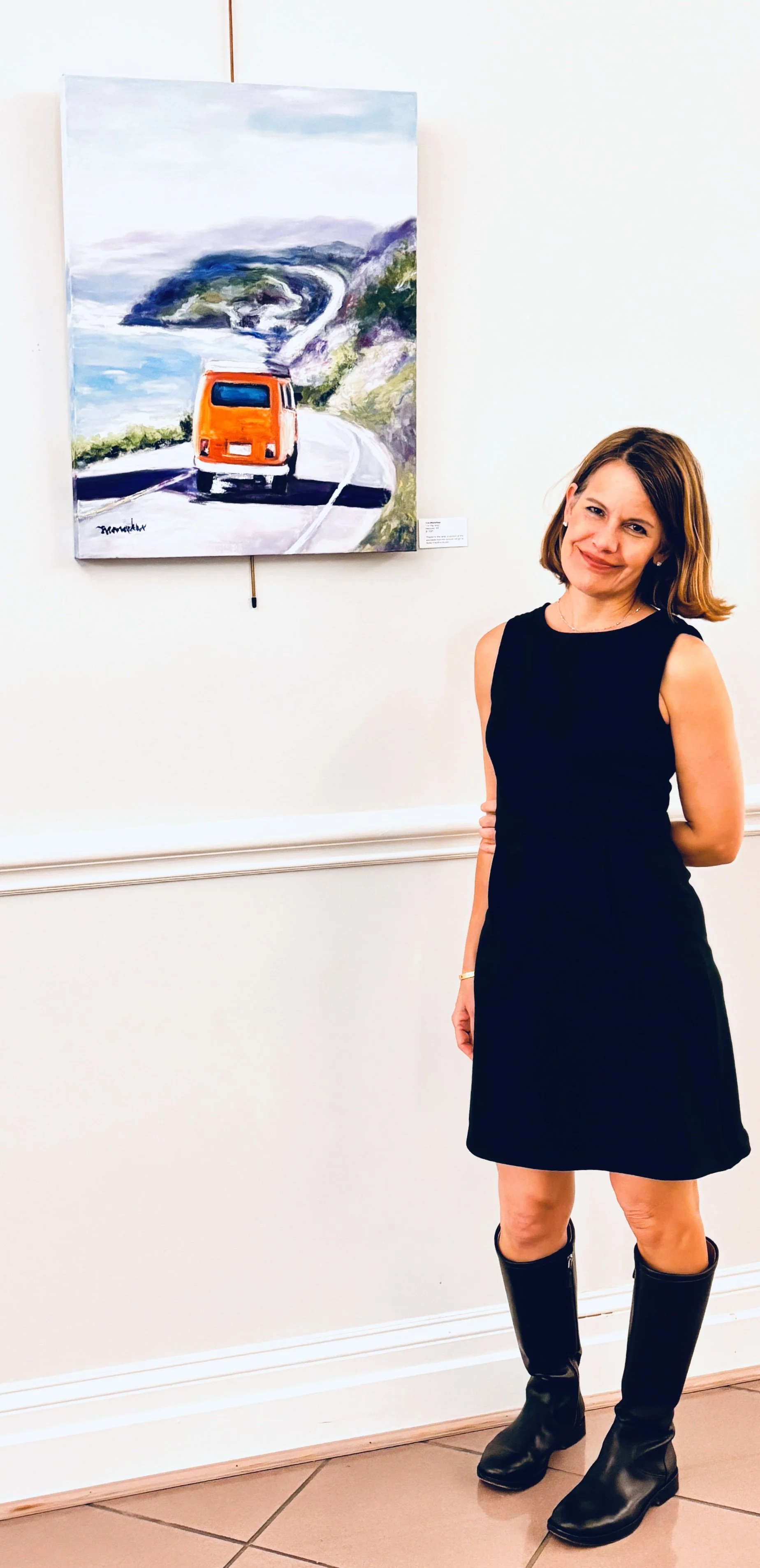 lora monahan orange vw volkswagen bus oil painting for sale