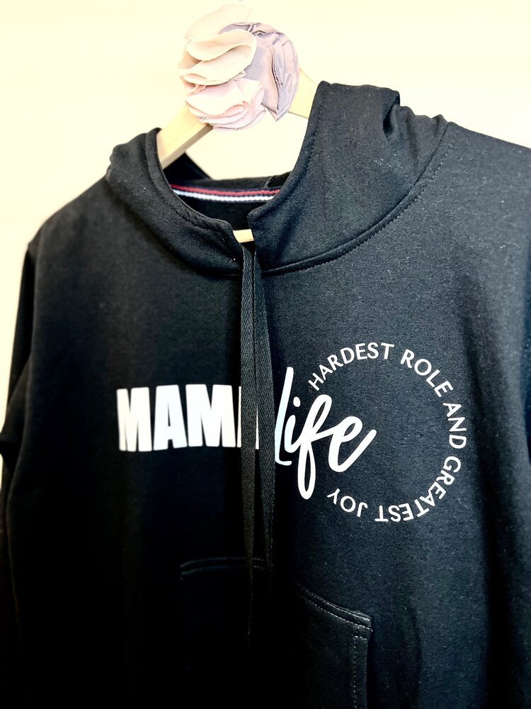 black sweatshirt. mom themed. gifts for mom. mom's gift. affordable mom gift. sustainable fashion. mother's day sale. mother's day gifts