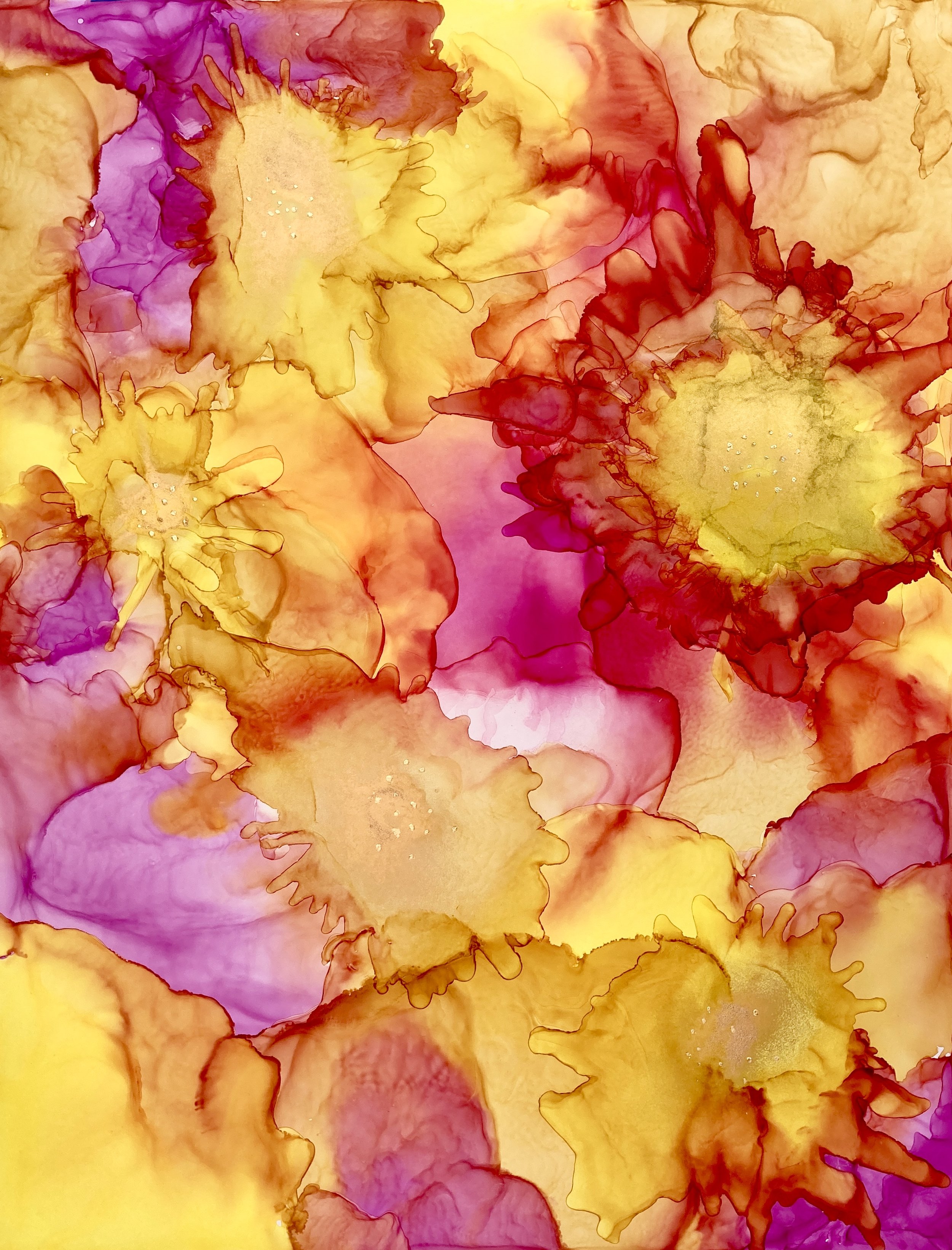 Alcohol Ink Painting on Canvas: Golden Yellow, Snapdragon Pink & Cobal –  Sassy Since Birth