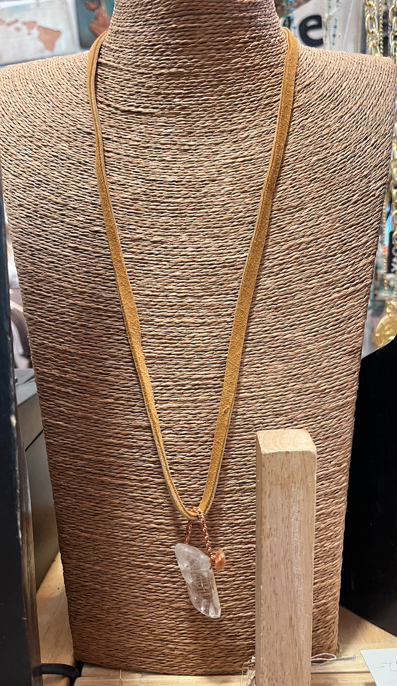 Phantom Quartz Crystal on Suede Necklace