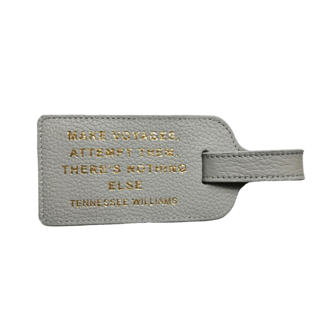 Silver Grey Leather Luggage Tag - TENNESSEE WILLIAMS QUOTE