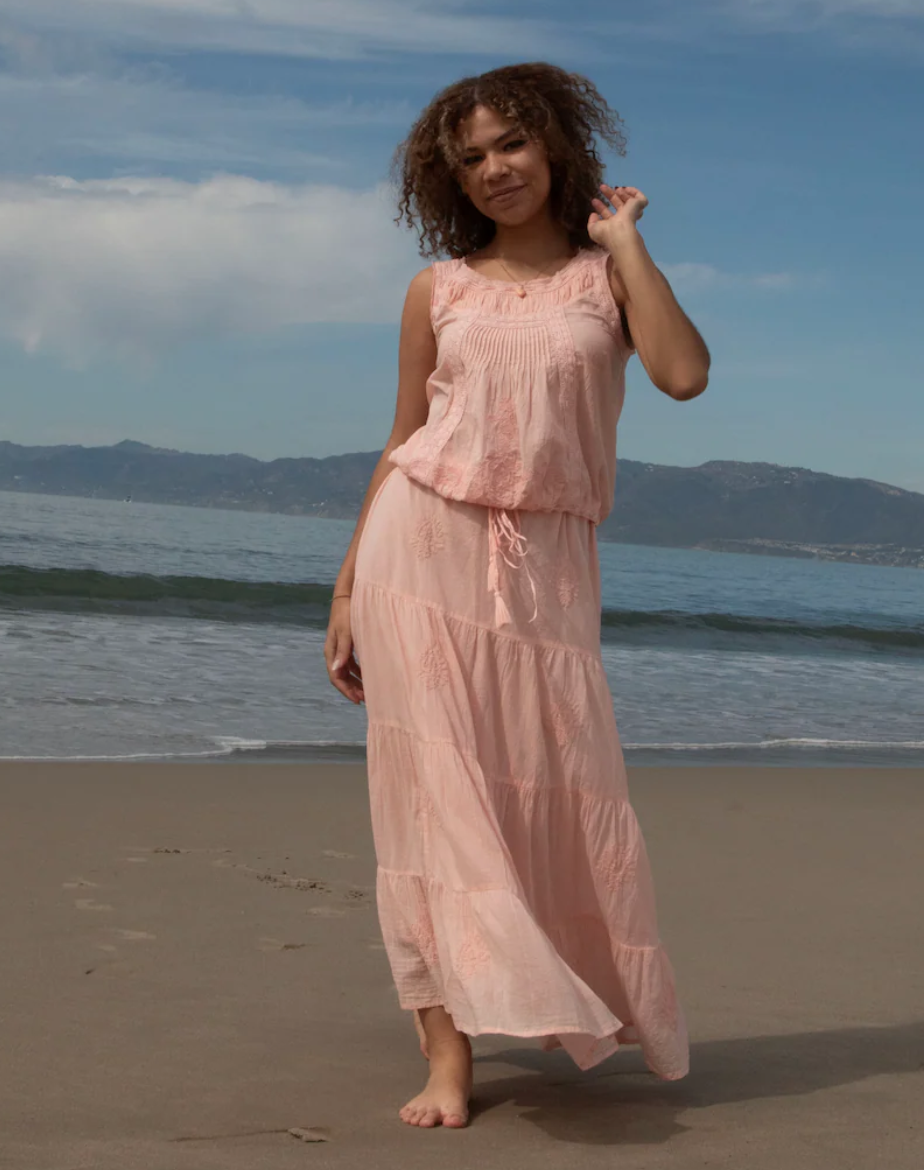 Mylene Hand Embroidered Maxi Skirt Peach