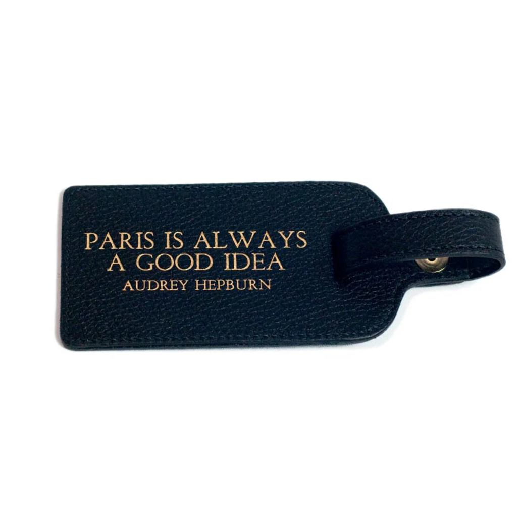 Black Leather Luggage Tag - AUDREY HEPBURN QUOTE