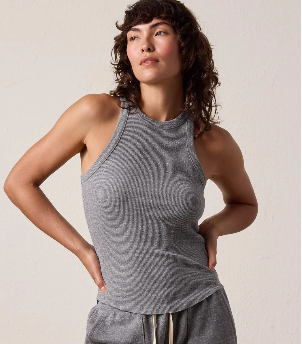 NSF Alexa Fitted Rib Tank In Charcoal Heather Grey