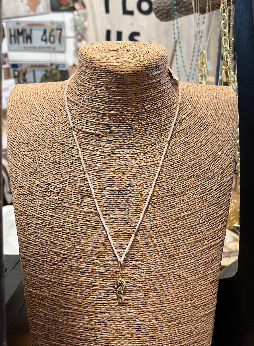 Seahorse Necklace with Tiny Coral Beads