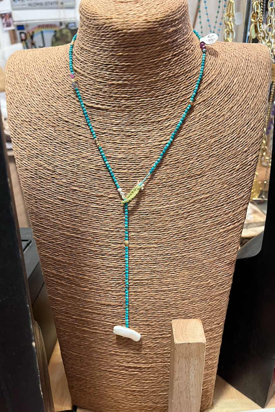 Stacy G turquoise fine necklace with 14kt and 18kt gold detail