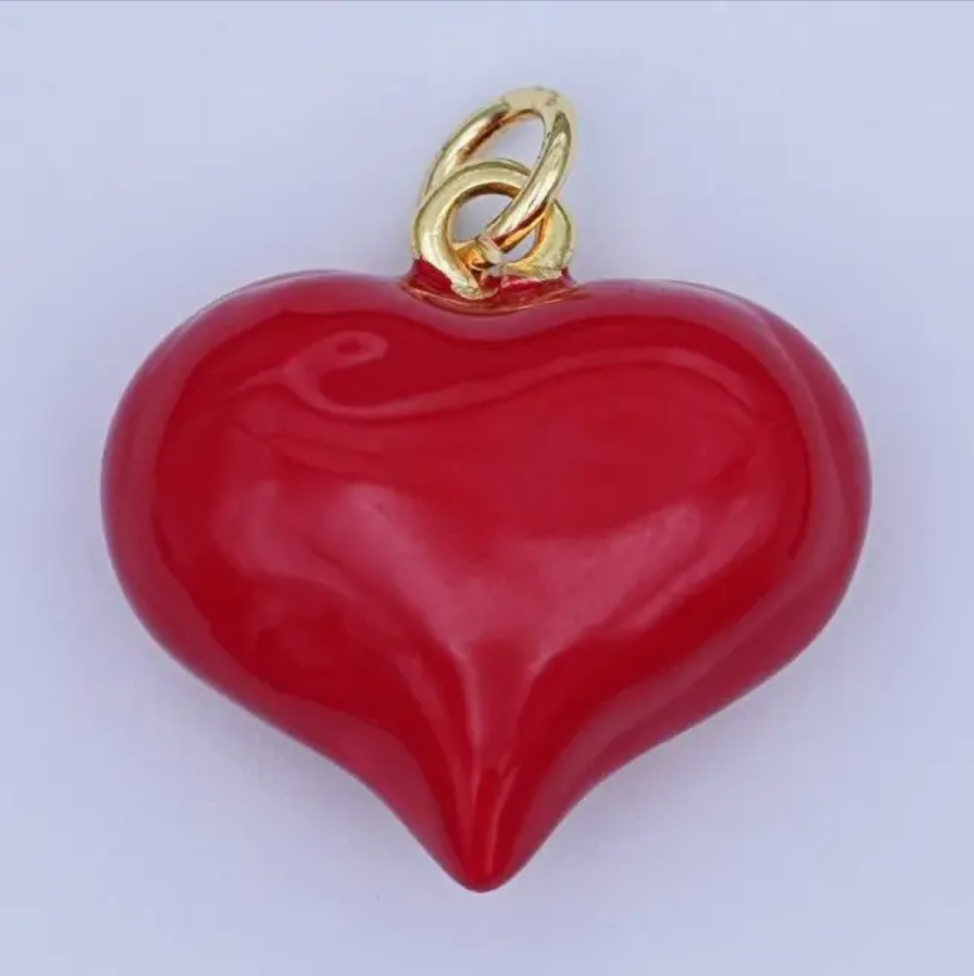 124K Gold Filled 18.5mm Red Enamel Heart Chubby 3D Multidimensional Charm | W201