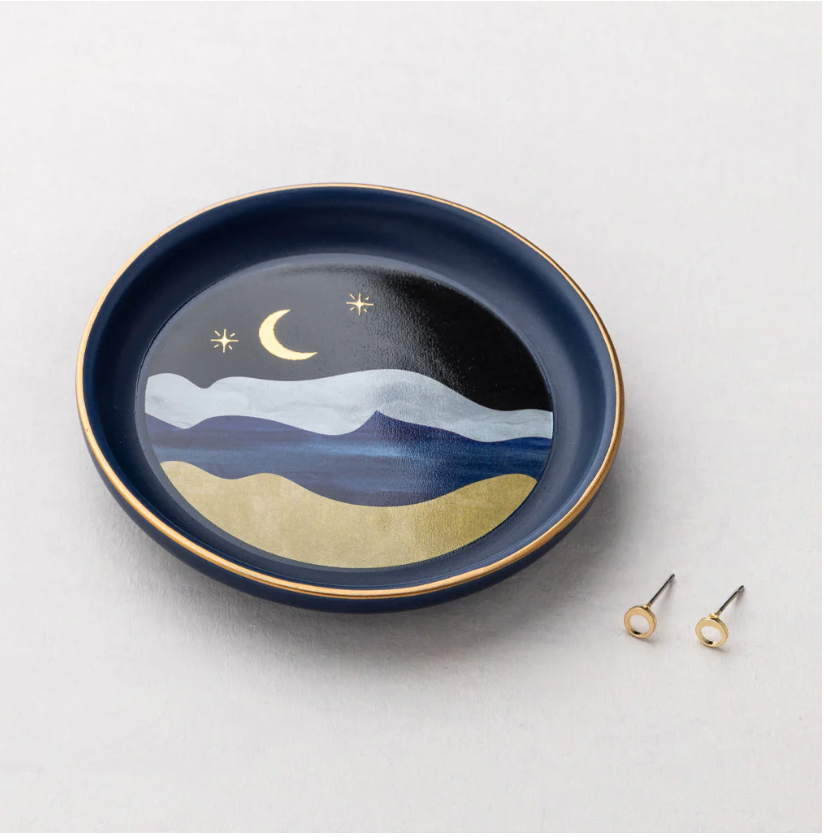 Jewelry Dish & Stud Earring Set - Moonlight/Midnight Blue